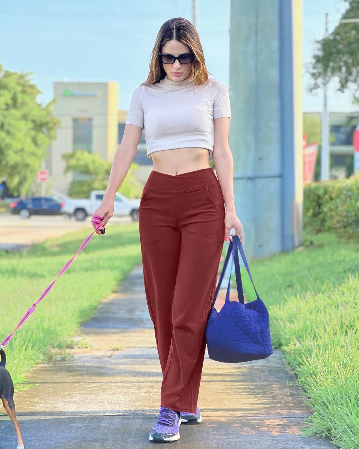 imageG4Free Wide Leg Pants for Women Loose Yoga Pants with Pockets PetiteRegularTall Stretch Casual Lounge PantsDark Burgundy