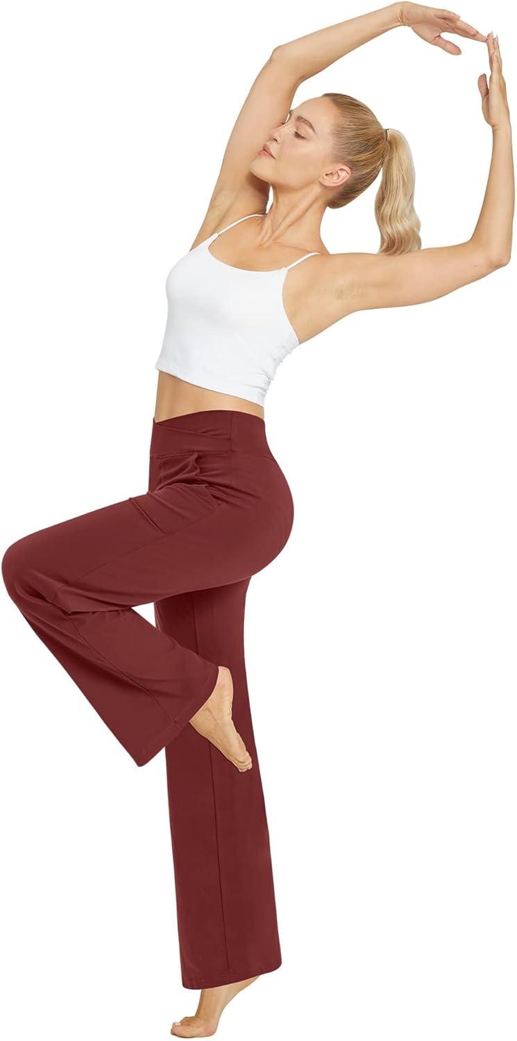 imageG4Free Wide Leg Pants for Women Loose Yoga Pants with Pockets PetiteRegularTall Stretch Casual Lounge PantsDark Burgundy