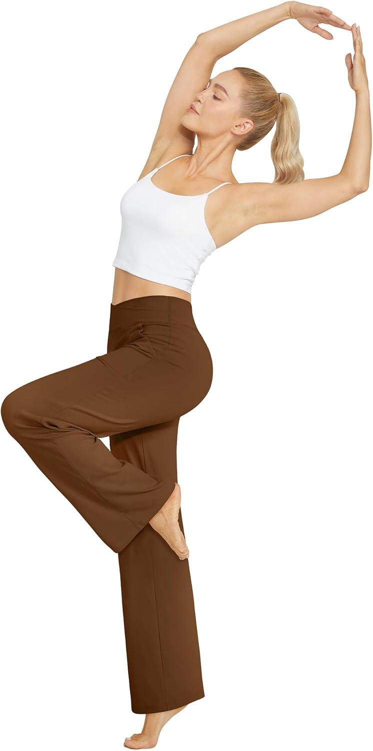 imageG4Free Wide Leg Pants for Women Loose Yoga Pants with Pockets PetiteRegularTall Stretch Casual Lounge PantsDark Coffee