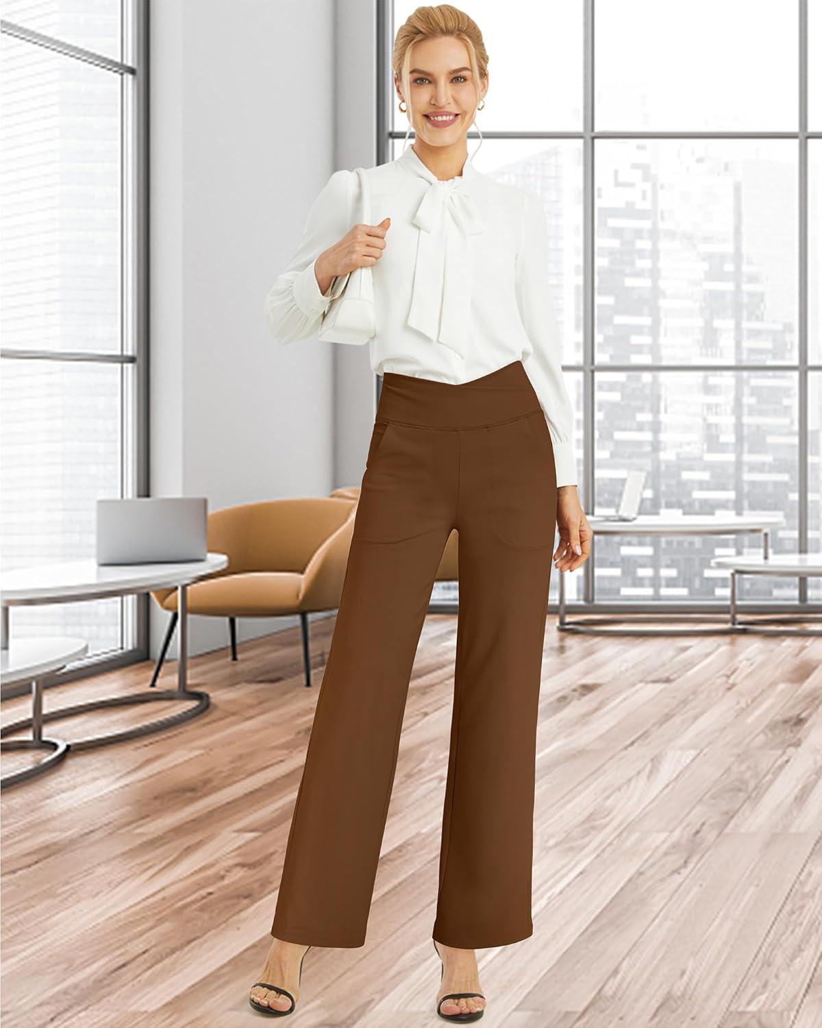 imageG4Free Wide Leg Pants for Women Loose Yoga Pants with Pockets PetiteRegularTall Stretch Casual Lounge PantsDark Coffee