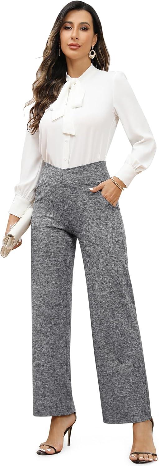 imageG4Free Wide Leg Pants for Women Loose Yoga Pants with Pockets PetiteRegularTall Stretch Casual Lounge PantsHeather Grey