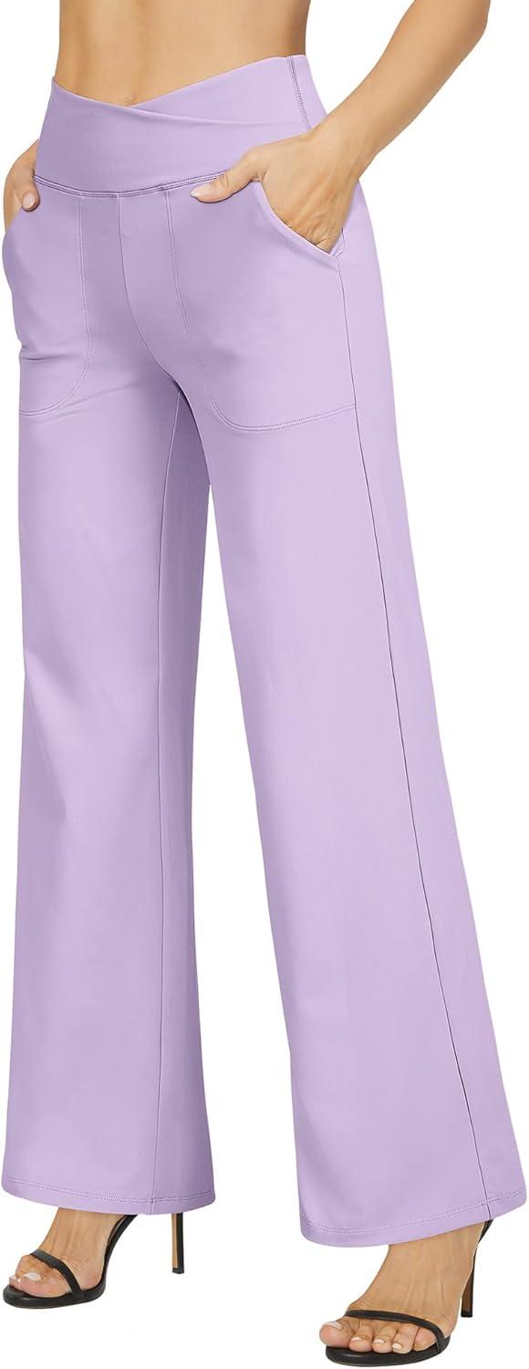 imageG4Free Wide Leg Pants for Women Loose Yoga Pants with Pockets PetiteRegularTall Stretch Casual Lounge PantsLavender