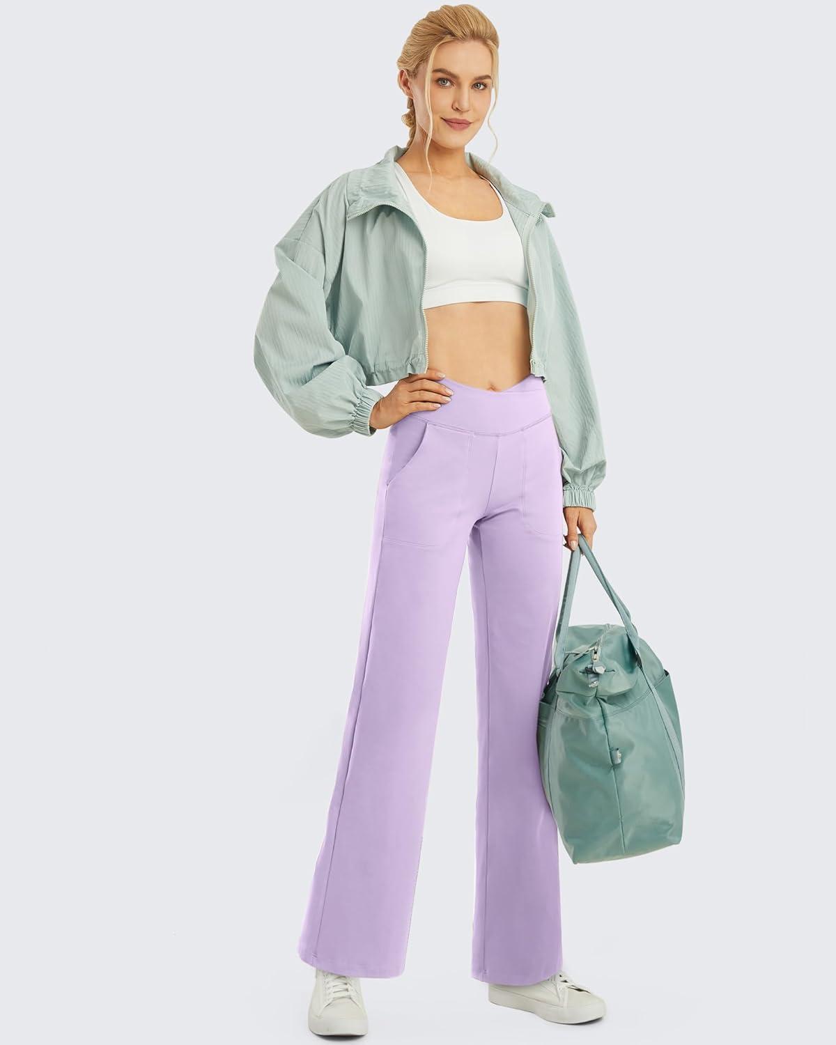 imageG4Free Wide Leg Pants for Women Loose Yoga Pants with Pockets PetiteRegularTall Stretch Casual Lounge PantsLavender