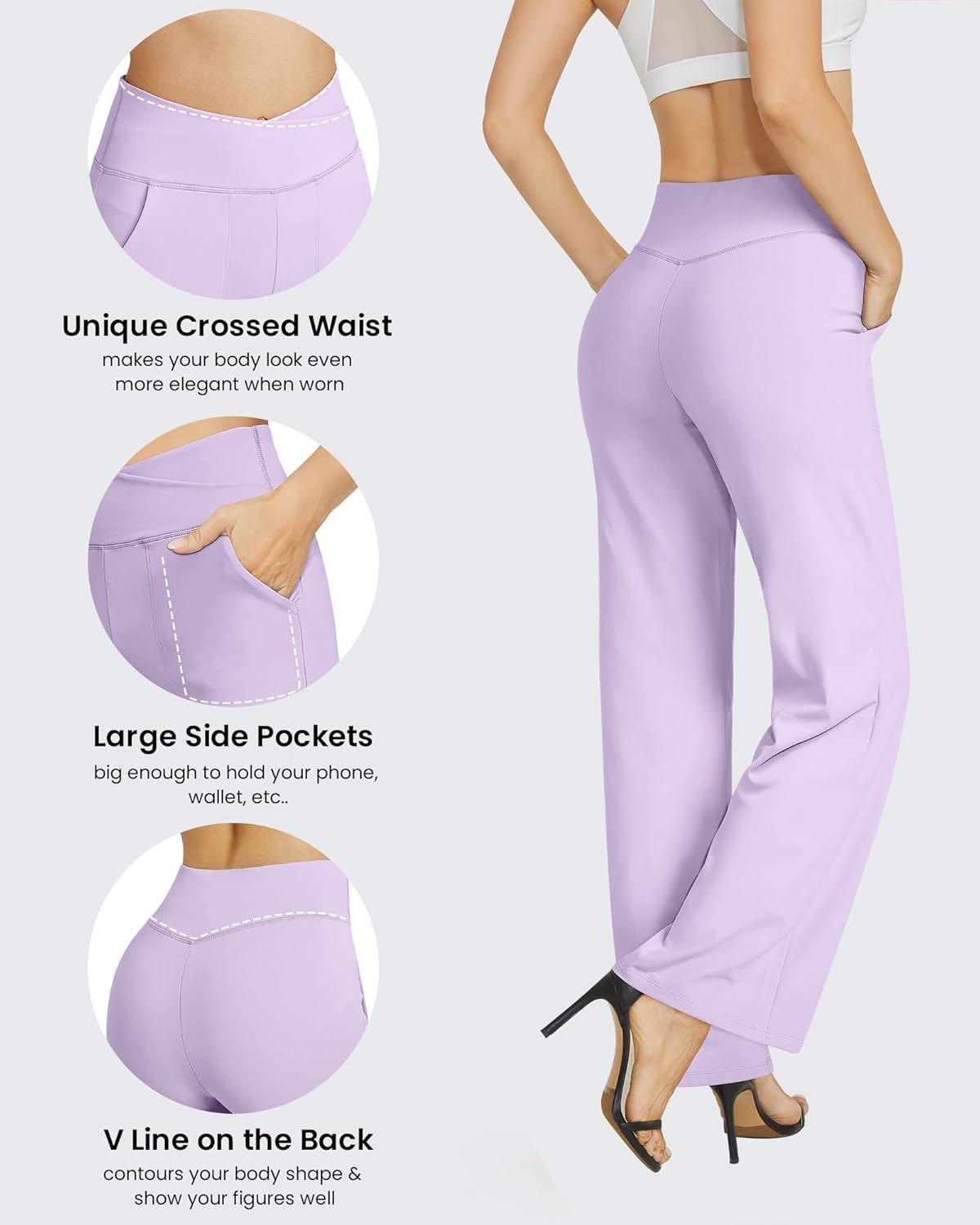 imageG4Free Wide Leg Pants for Women Loose Yoga Pants with Pockets PetiteRegularTall Stretch Casual Lounge PantsLavender