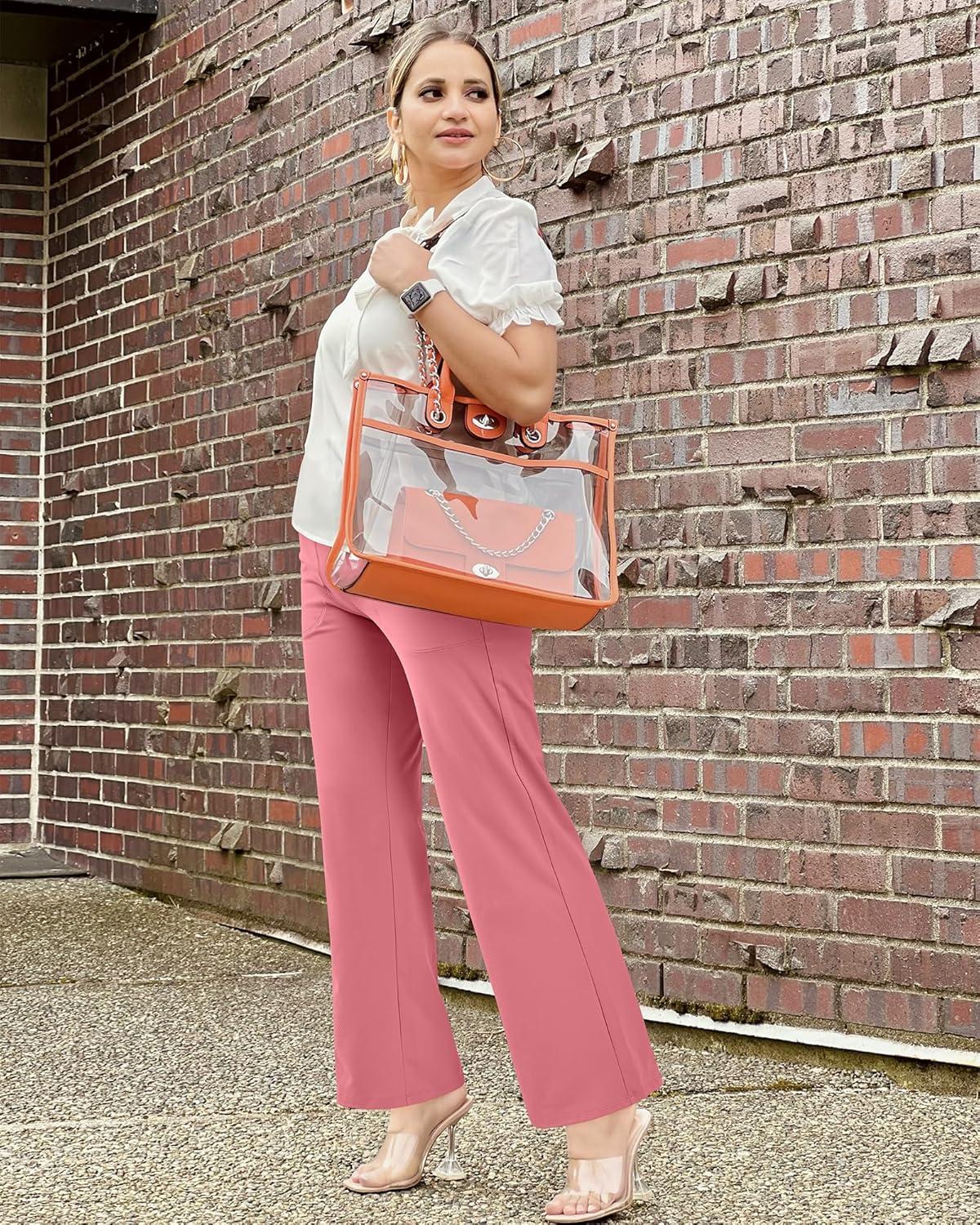imageG4Free Wide Leg Pants for Women Loose Yoga Pants with Pockets PetiteRegularTall Stretch Casual Lounge PantsPink