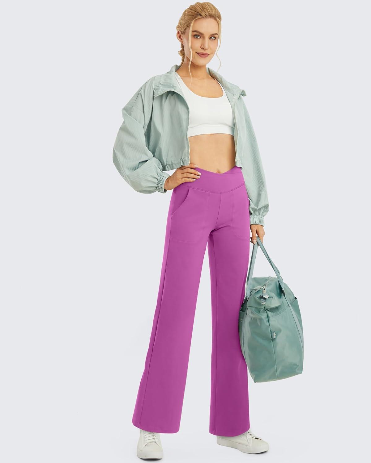 imageG4Free Wide Leg Pants for Women Loose Yoga Pants with Pockets PetiteRegularTall Stretch Casual Lounge PantsRaspberry Purple