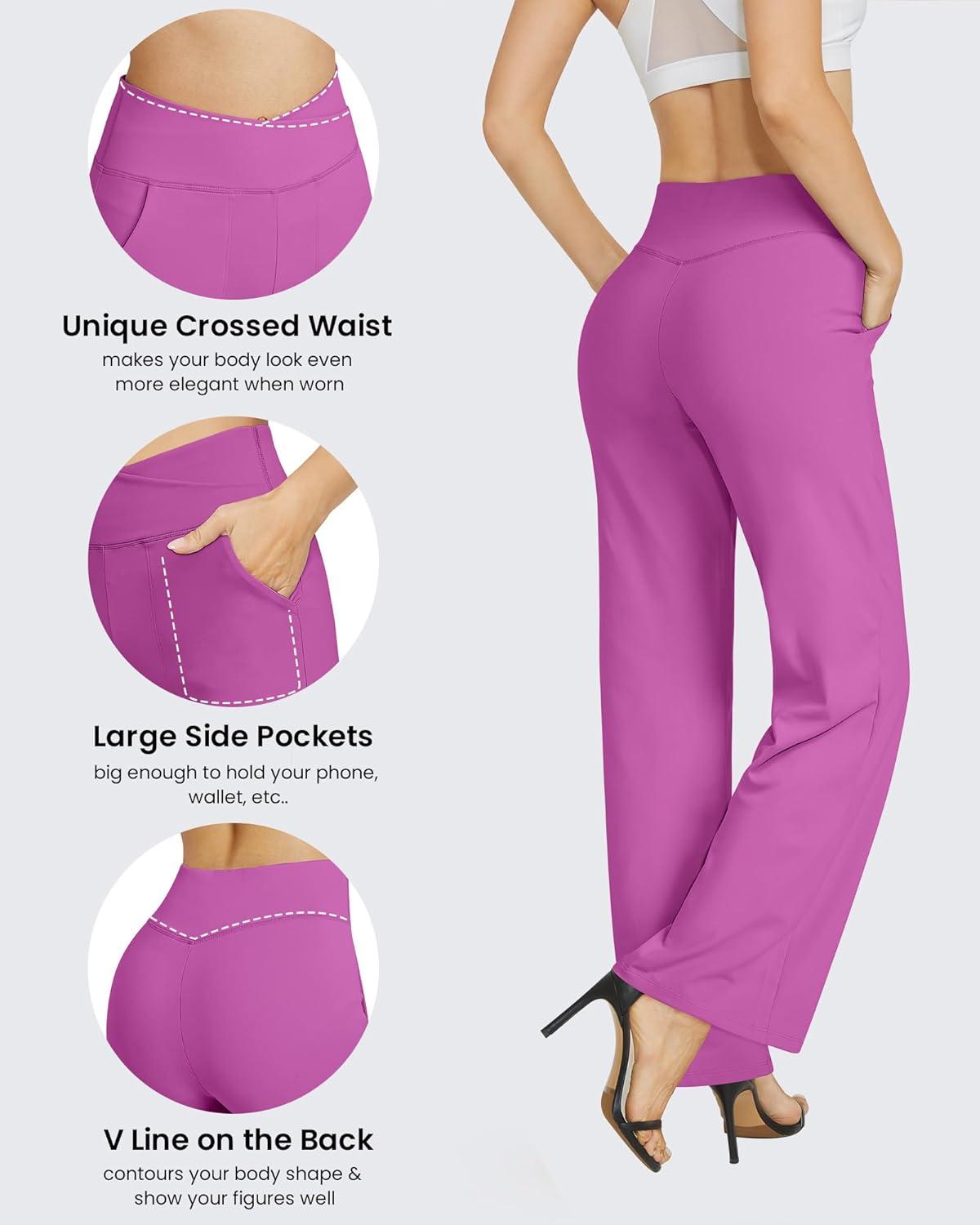 imageG4Free Wide Leg Pants for Women Loose Yoga Pants with Pockets PetiteRegularTall Stretch Casual Lounge PantsRaspberry Purple