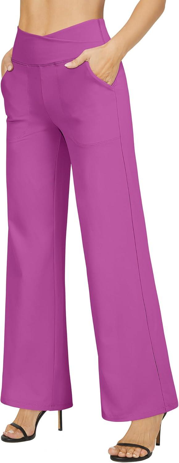 imageG4Free Wide Leg Pants for Women Loose Yoga Pants with Pockets PetiteRegularTall Stretch Casual Lounge PantsRaspberry Purple
