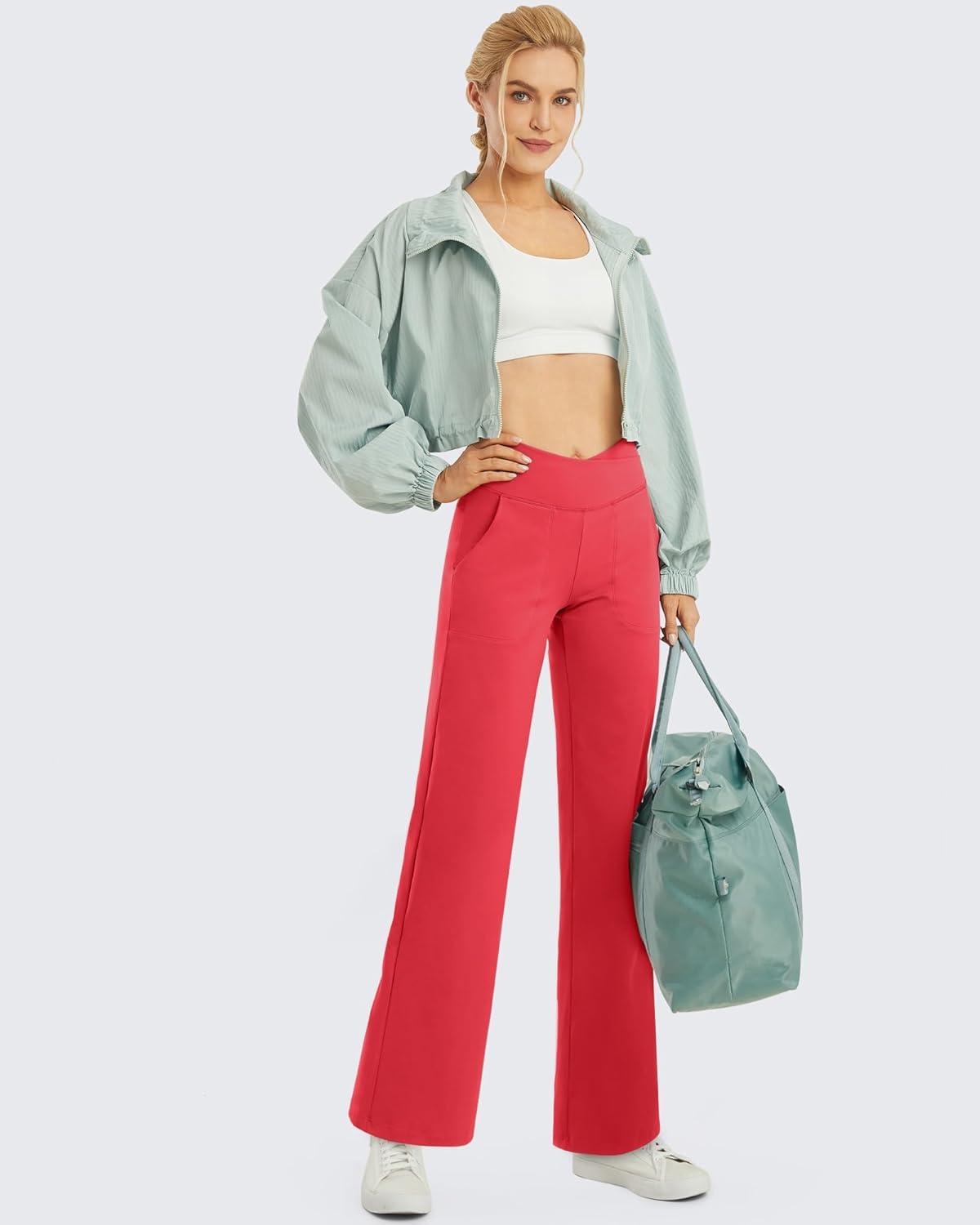 imageG4Free Wide Leg Pants for Women Loose Yoga Pants with Pockets PetiteRegularTall Stretch Casual Lounge PantsRed