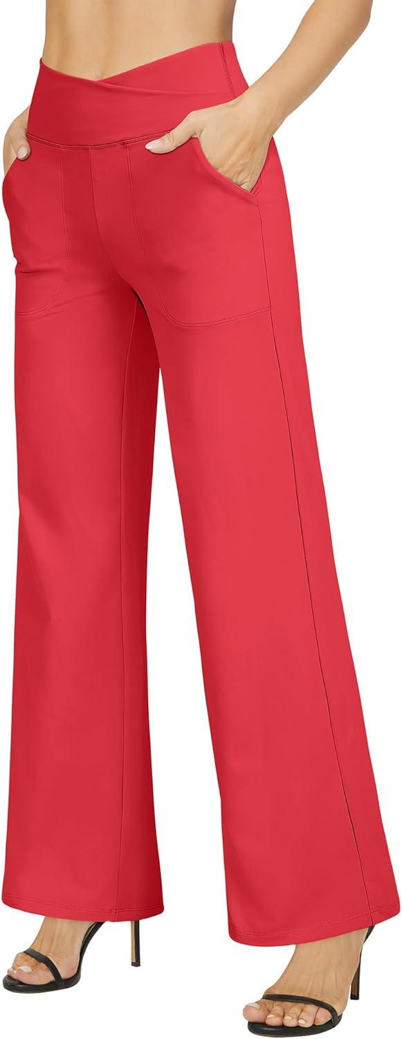 imageG4Free Wide Leg Pants for Women Loose Yoga Pants with Pockets PetiteRegularTall Stretch Casual Lounge PantsRed
