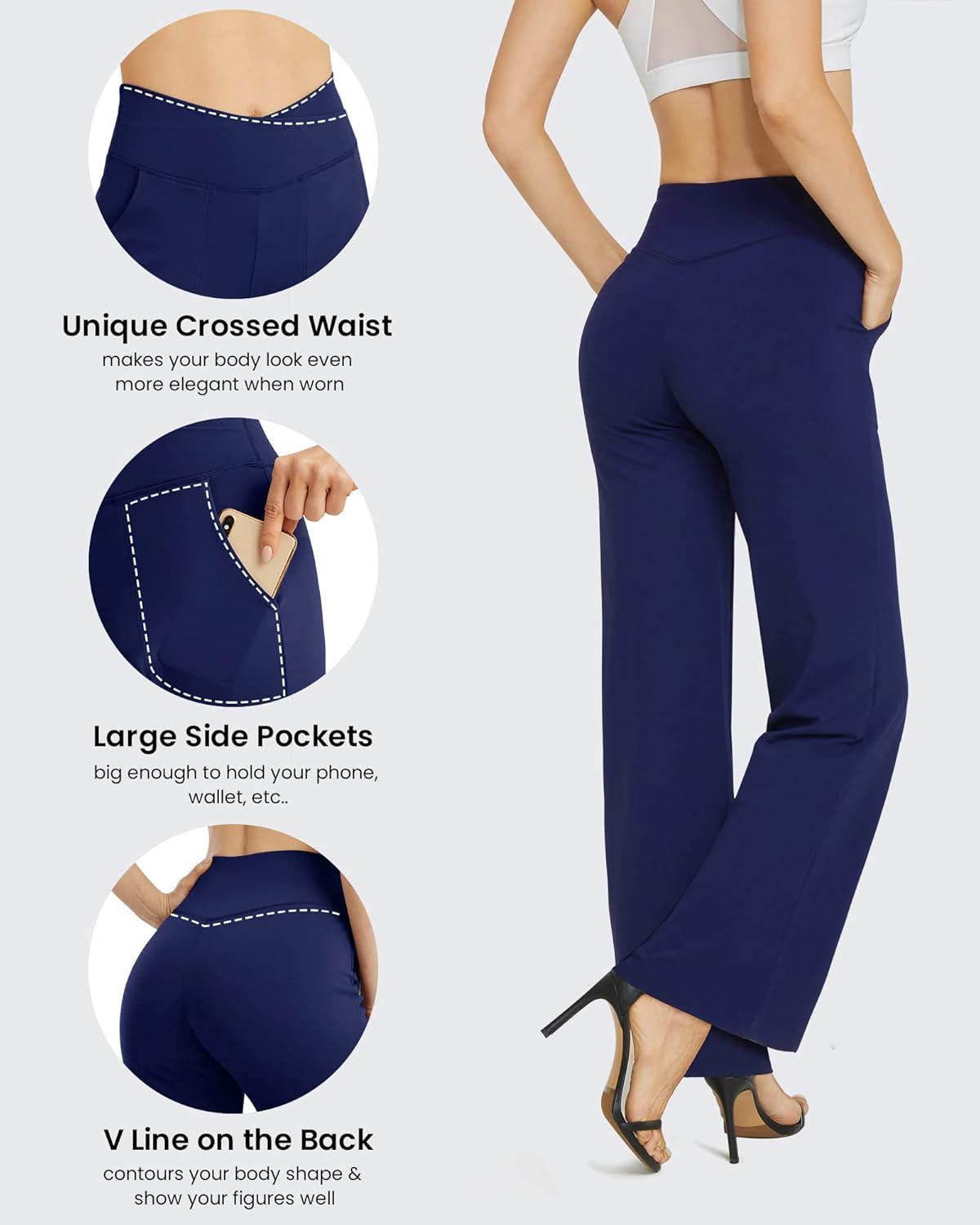 imageG4Free Wide Leg Pants for Women Loose Yoga Pants with Pockets PetiteRegularTall Stretch Casual Lounge PantsRoyal Blue