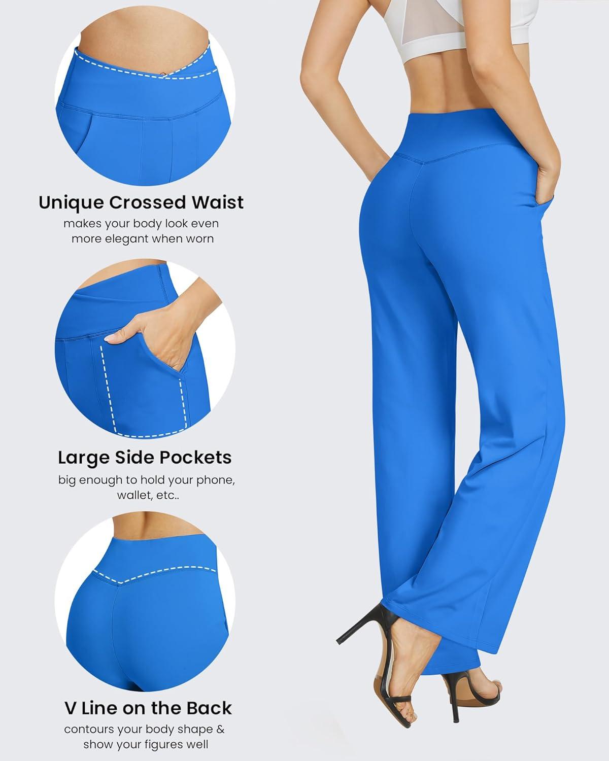 imageG4Free Wide Leg Pants for Women Loose Yoga Pants with Pockets PetiteRegularTall Stretch Casual Lounge PantsStrong Blue