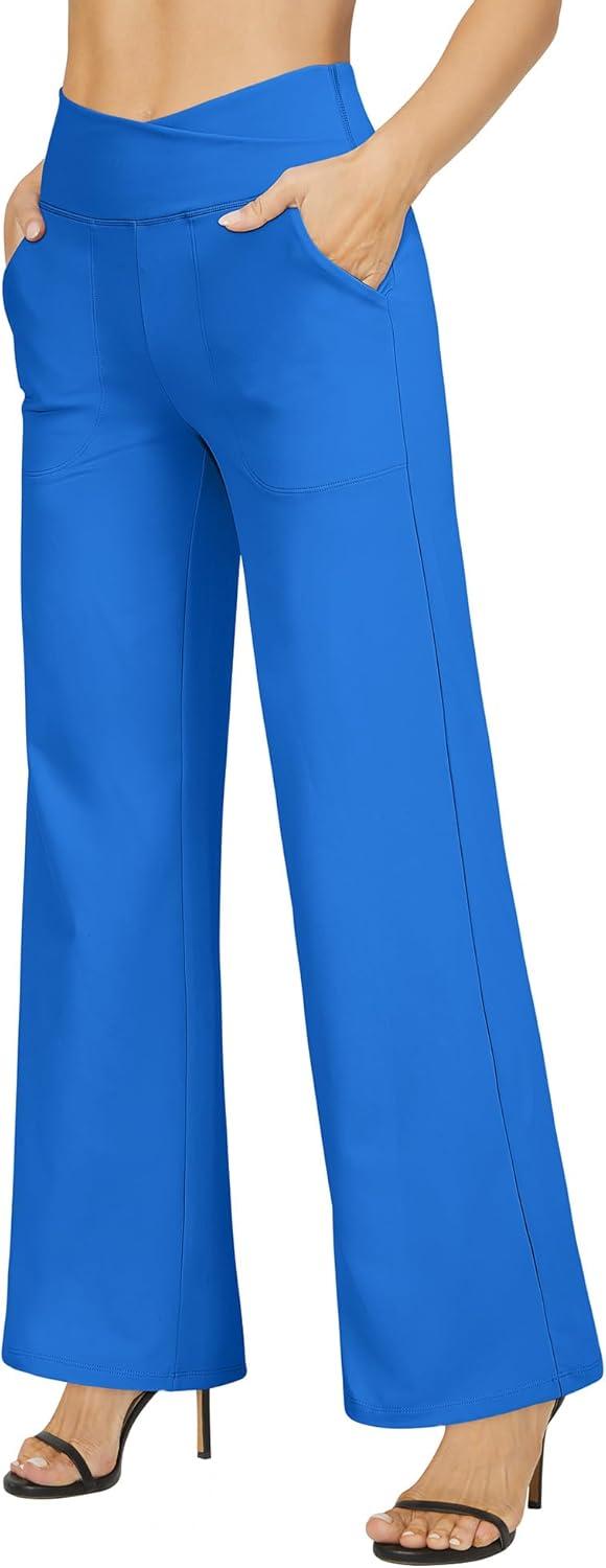imageG4Free Wide Leg Pants for Women Loose Yoga Pants with Pockets PetiteRegularTall Stretch Casual Lounge PantsStrong Blue