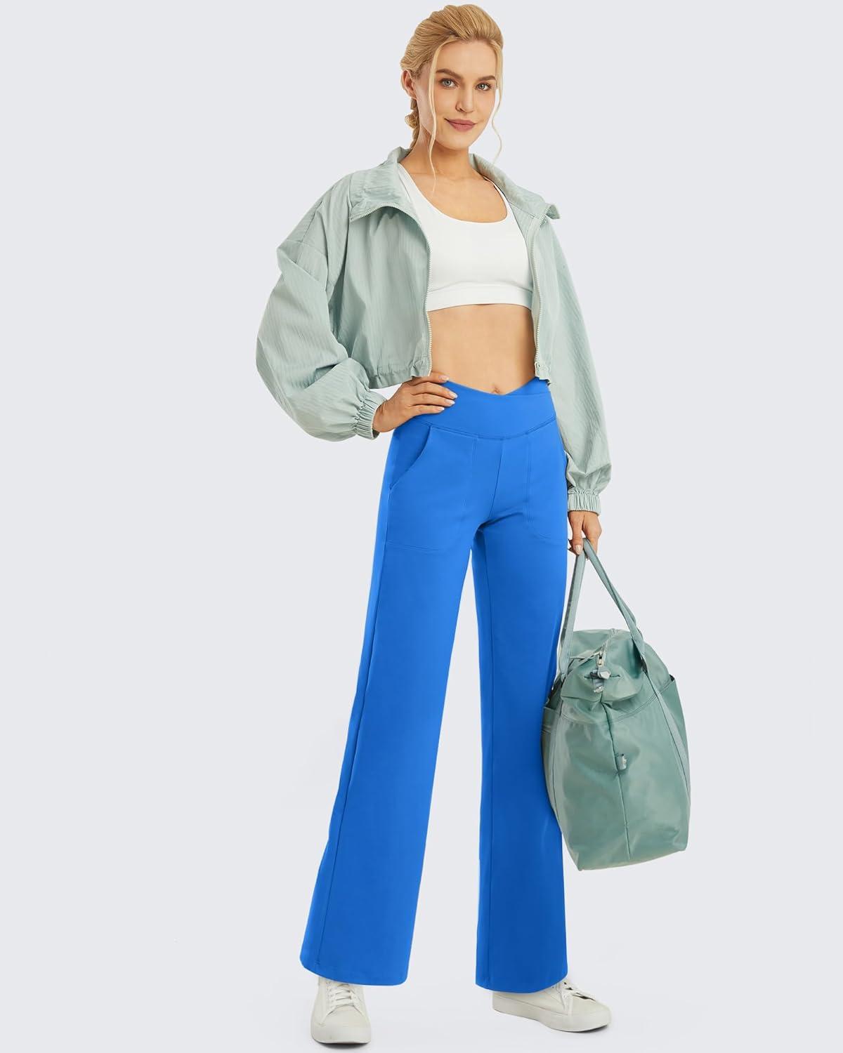 imageG4Free Wide Leg Pants for Women Loose Yoga Pants with Pockets PetiteRegularTall Stretch Casual Lounge PantsStrong Blue