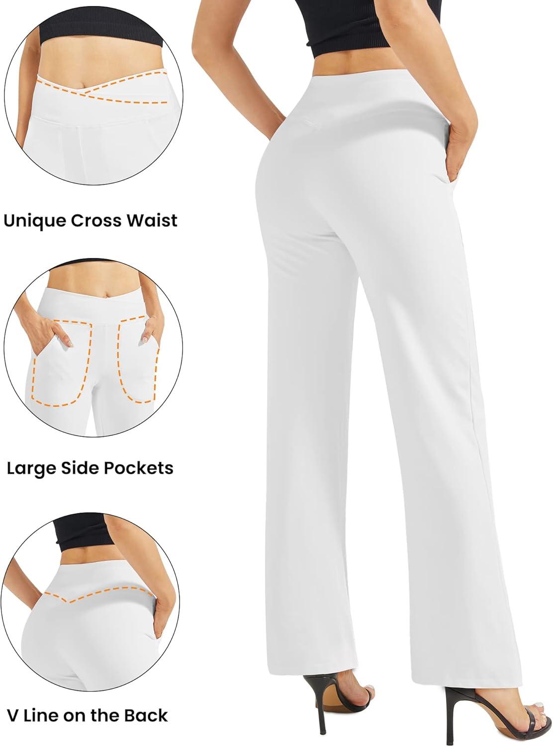 imageG4Free Wide Leg Pants for Women Loose Yoga Pants with Pockets PetiteRegularTall Stretch Casual Lounge PantsWhite