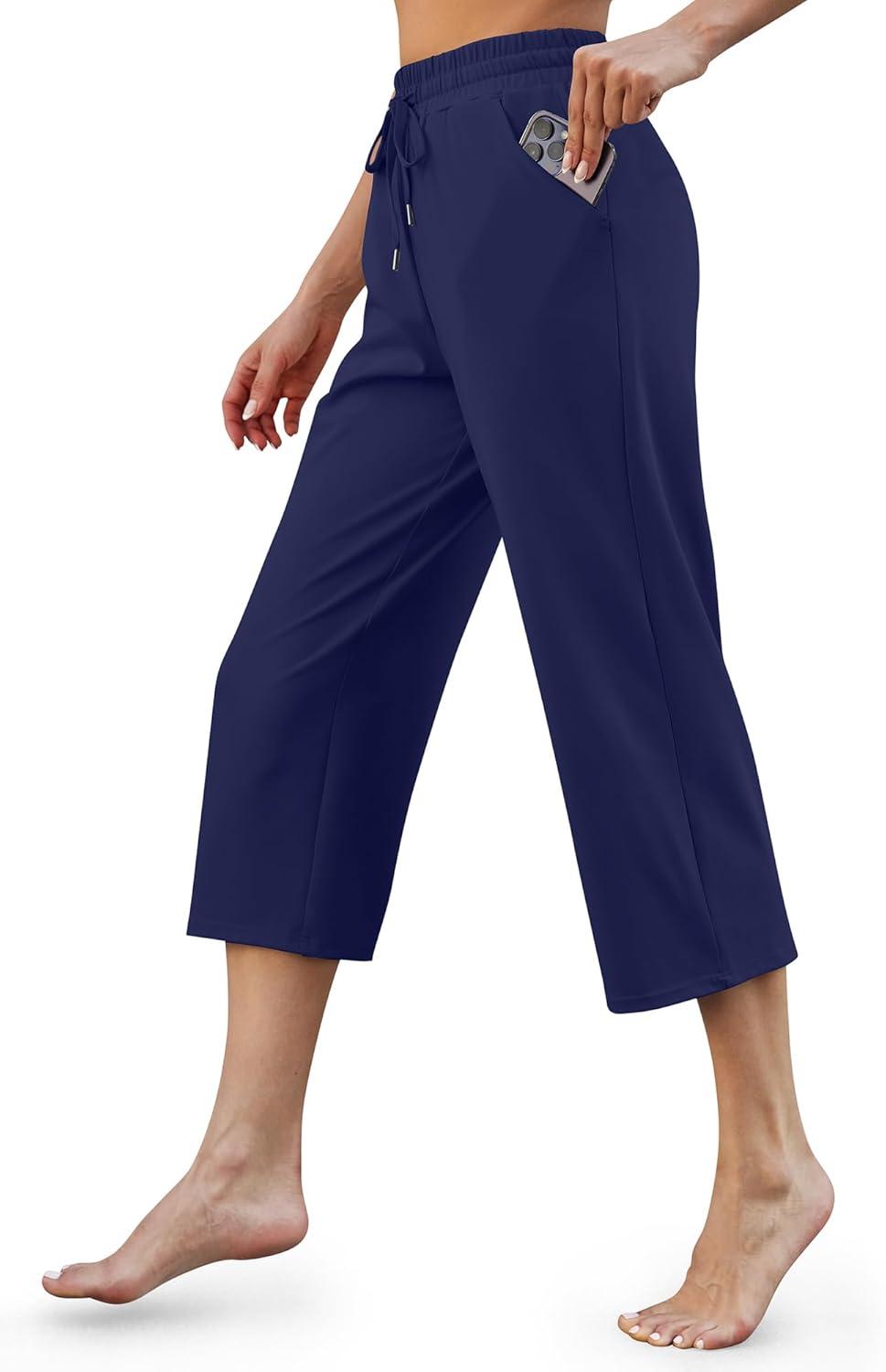 imageG4Free Wide Leg Pants for Women Yoga Capris with Pockets Drawstring Casual Cropped Pants for SummerRoyal Blue