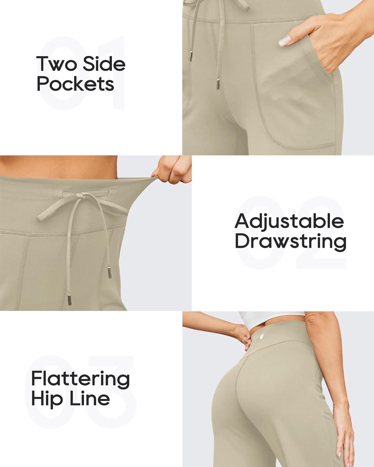 imageG4Free Wide Leg Pants for Women Yoga Pants High Waist Sweatpants with Pockets Stretch Lounge Pants Comfy WorkoutApricot