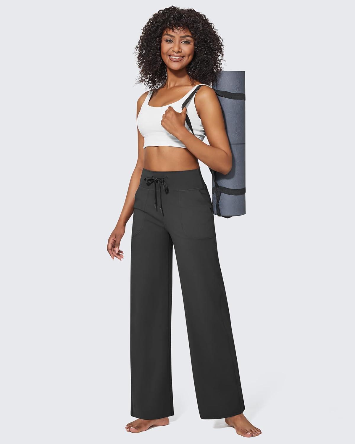 imageG4Free Wide Leg Pants for Women Yoga Pants High Waist Sweatpants with Pockets Stretch Lounge Pants Comfy WorkoutBlack