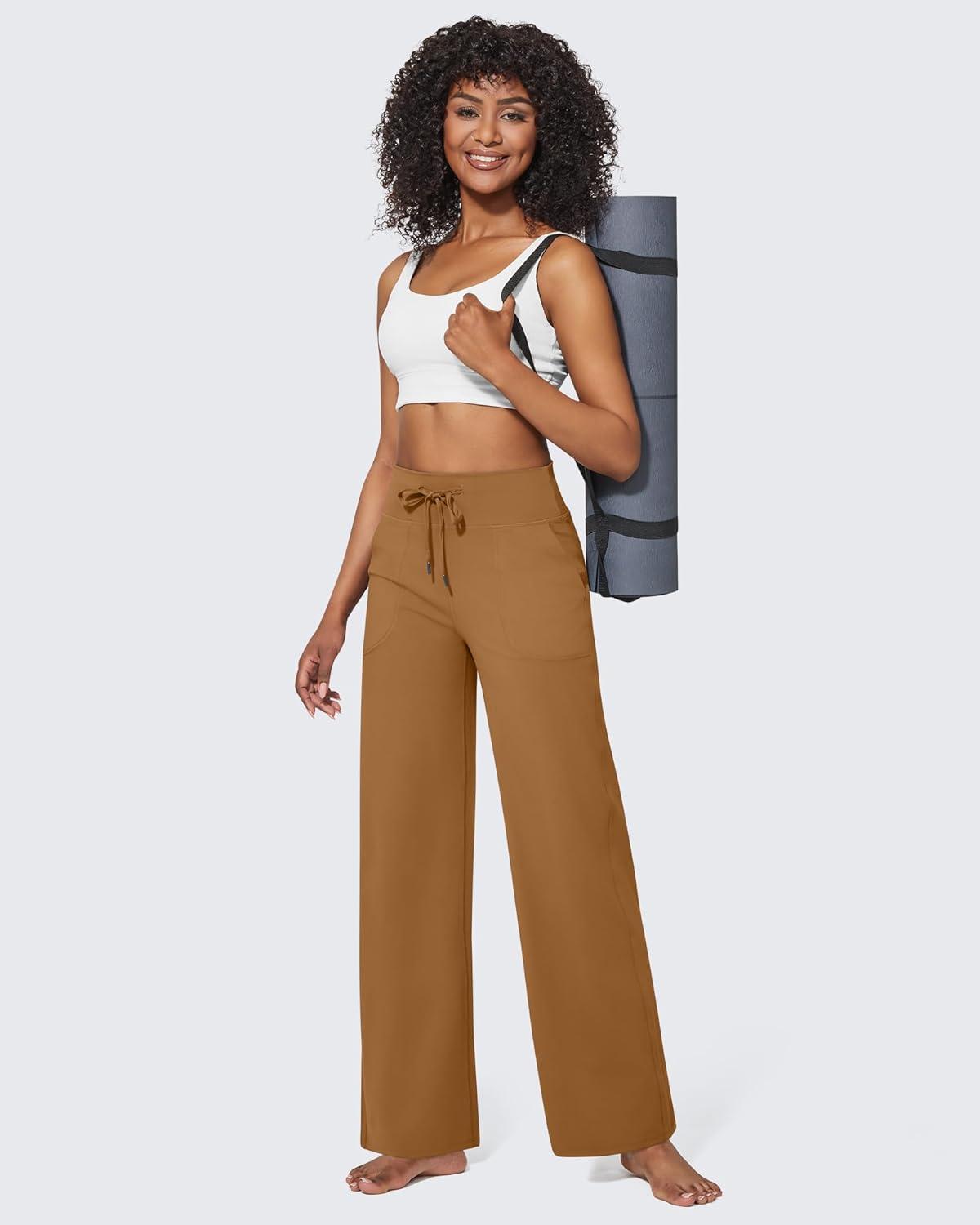 imageG4Free Wide Leg Pants for Women Yoga Pants High Waist Sweatpants with Pockets Stretch Lounge Pants Comfy WorkoutCoca Mocha