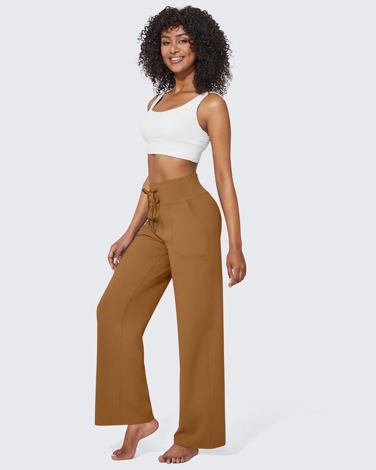 imageG4Free Wide Leg Pants for Women Yoga Pants High Waist Sweatpants with Pockets Stretch Lounge Pants Comfy WorkoutCoca Mocha