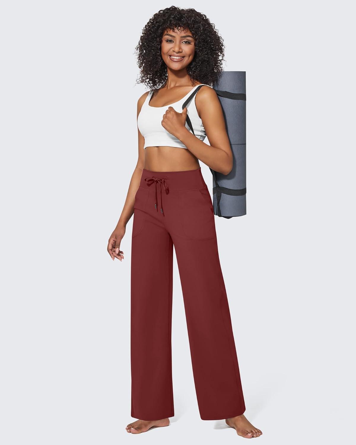 imageG4Free Wide Leg Pants for Women Yoga Pants High Waist Sweatpants with Pockets Stretch Lounge Pants Comfy WorkoutDark Burgundy