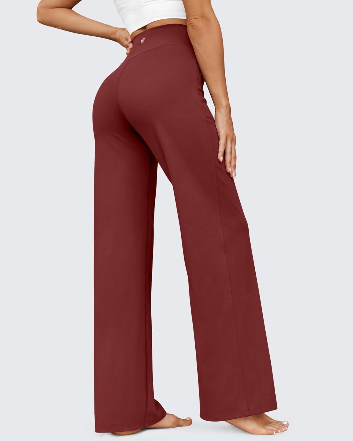 imageG4Free Wide Leg Pants for Women Yoga Pants High Waist Sweatpants with Pockets Stretch Lounge Pants Comfy WorkoutDark Burgundy