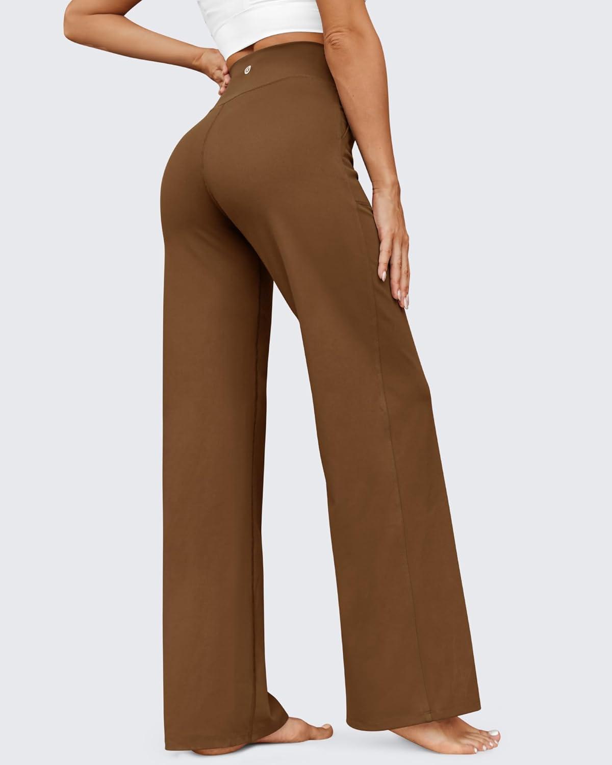 imageG4Free Wide Leg Pants for Women Yoga Pants High Waist Sweatpants with Pockets Stretch Lounge Pants Comfy WorkoutDark Coffee