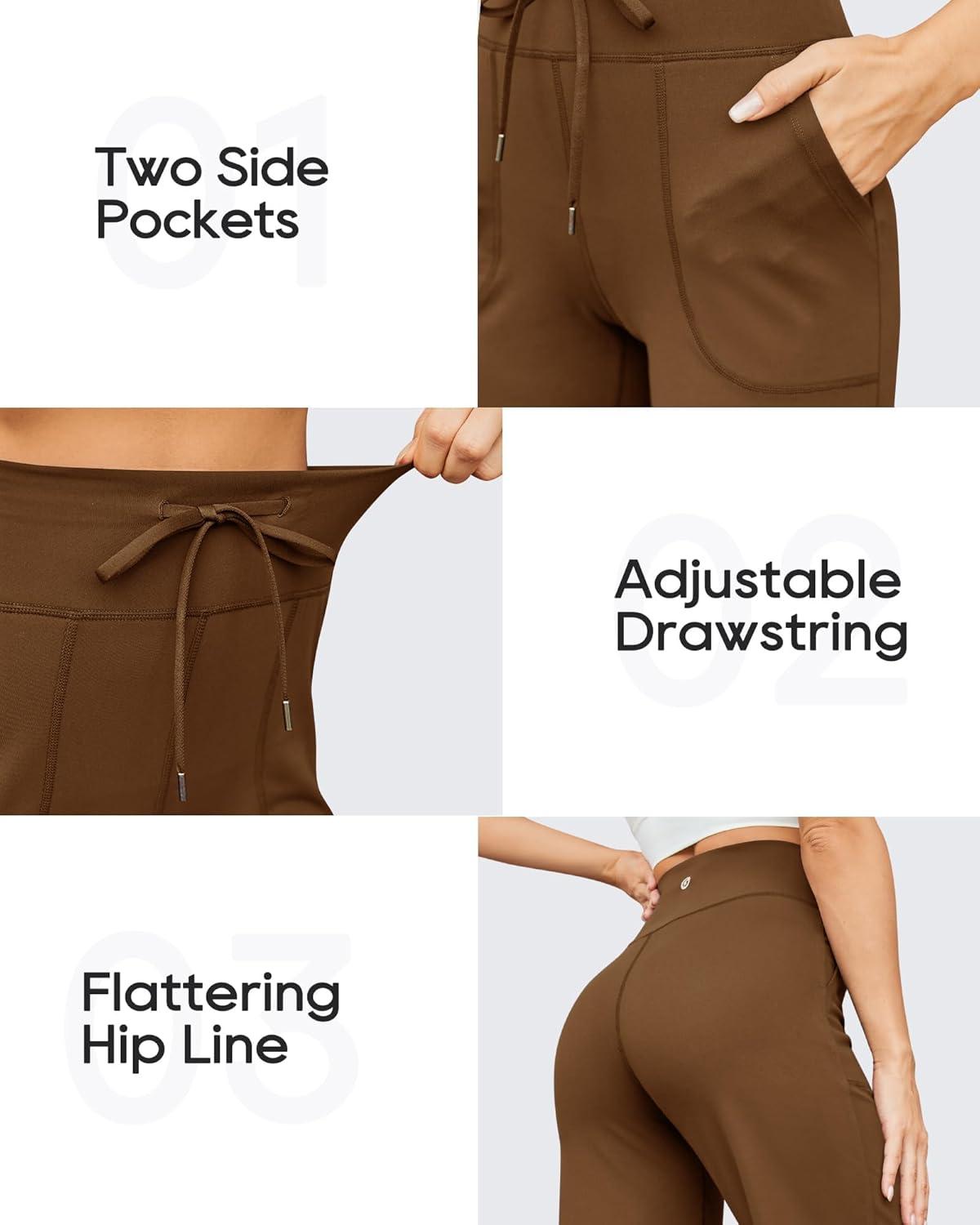 imageG4Free Wide Leg Pants for Women Yoga Pants High Waist Sweatpants with Pockets Stretch Lounge Pants Comfy WorkoutDark Coffee