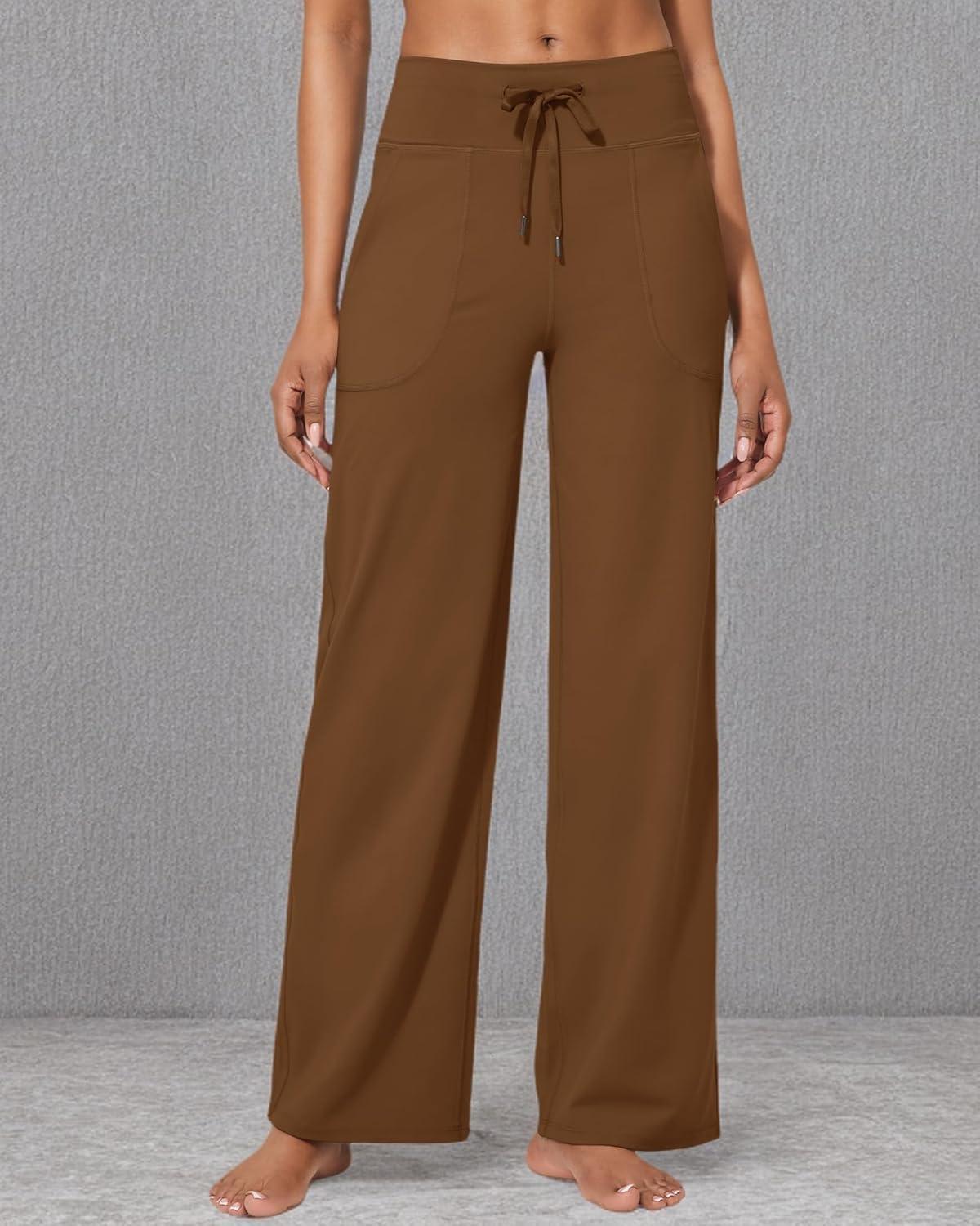 imageG4Free Wide Leg Pants for Women Yoga Pants High Waist Sweatpants with Pockets Stretch Lounge Pants Comfy WorkoutDark Coffee