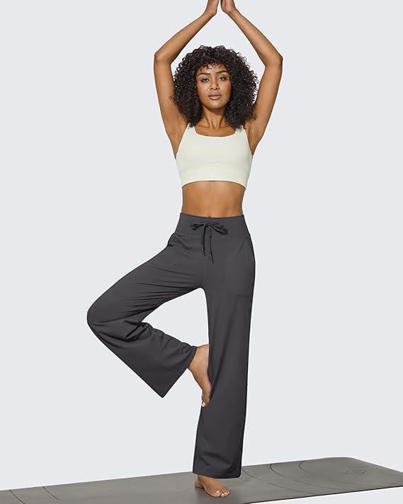 imageG4Free Wide Leg Pants for Women Yoga Pants High Waist Sweatpants with Pockets Stretch Lounge Pants Comfy WorkoutDark Grey