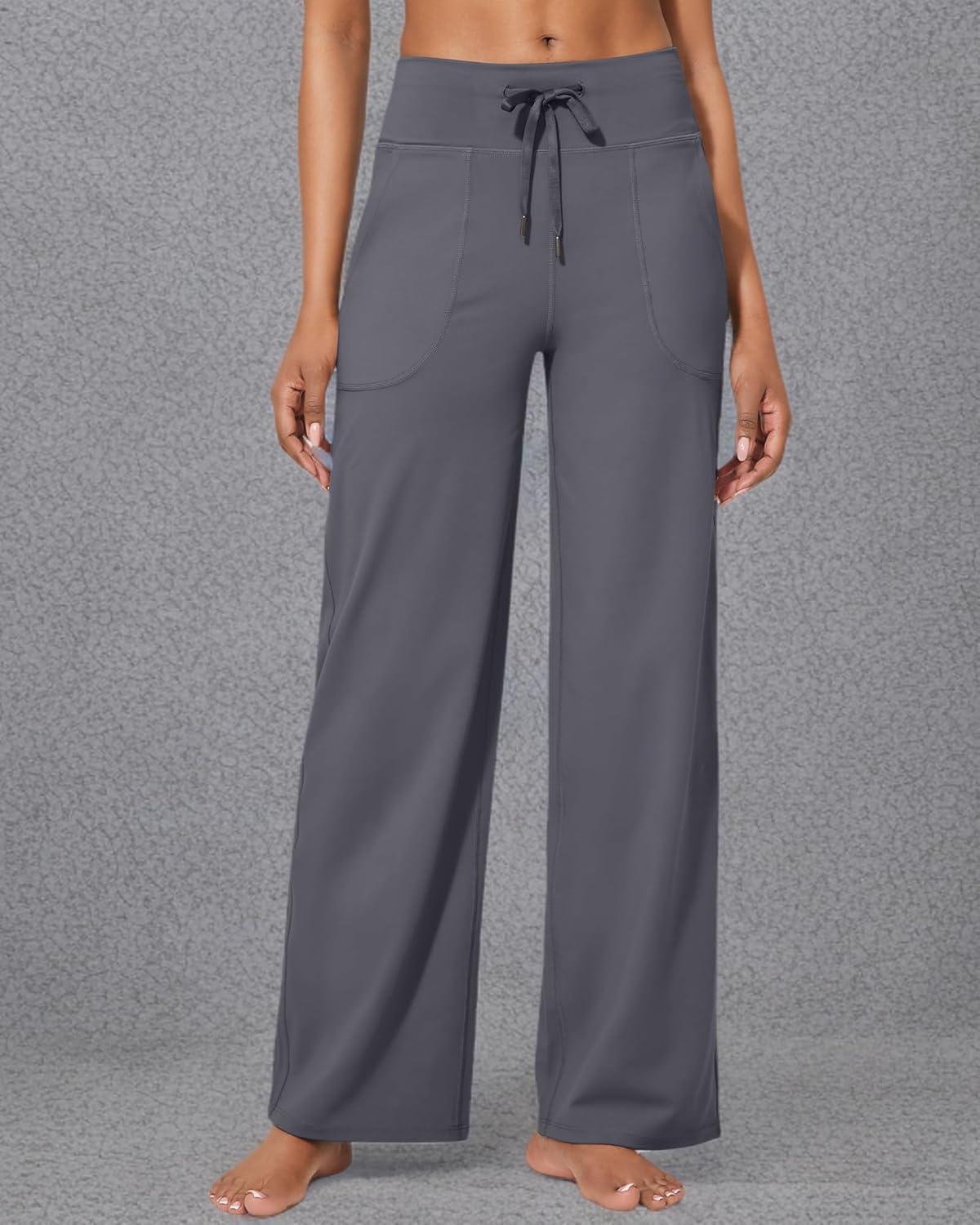 imageG4Free Wide Leg Pants for Women Yoga Pants High Waist Sweatpants with Pockets Stretch Lounge Pants Comfy WorkoutDark Grey