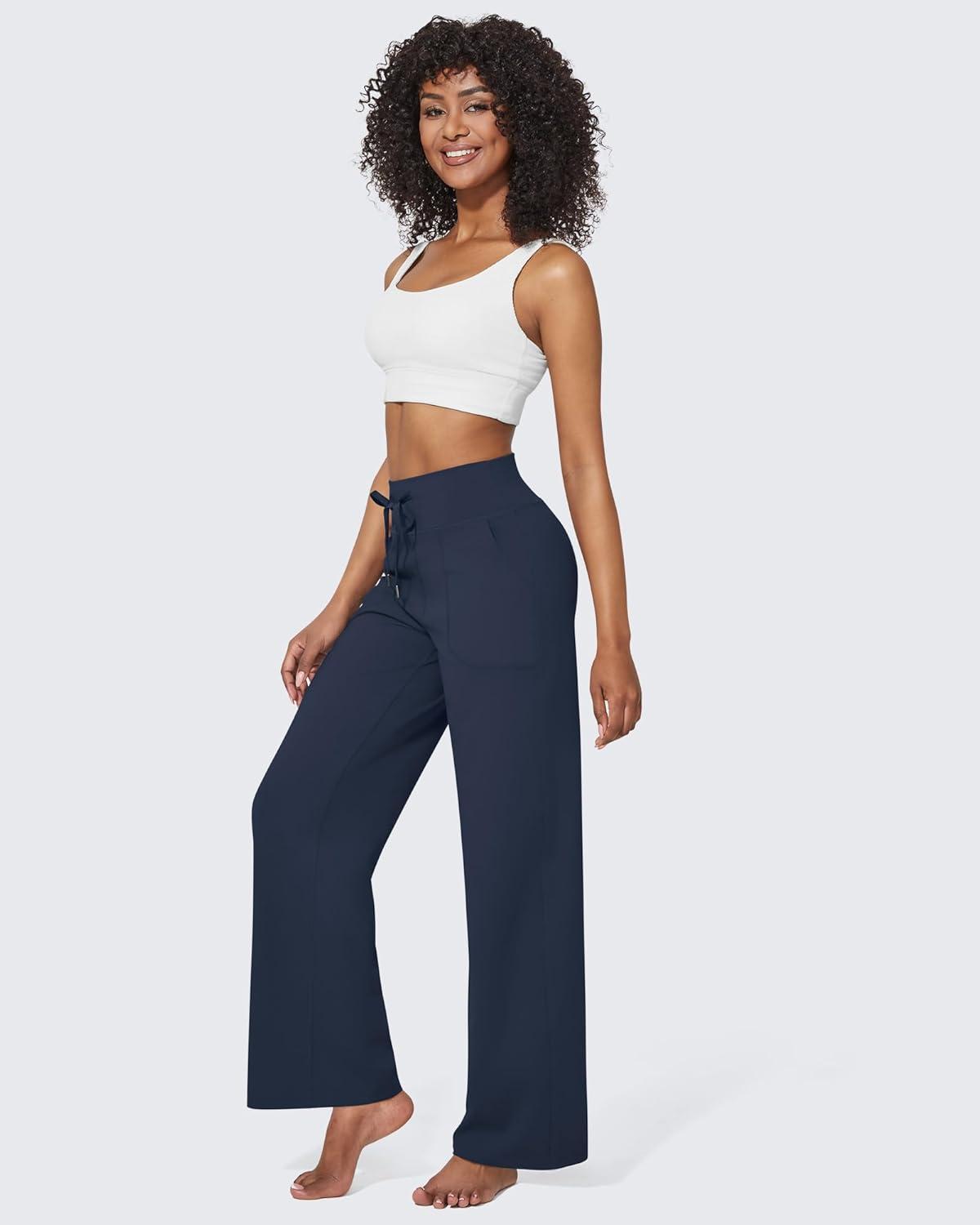 imageG4Free Wide Leg Pants for Women Yoga Pants High Waist Sweatpants with Pockets Stretch Lounge Pants Comfy WorkoutDark Navy