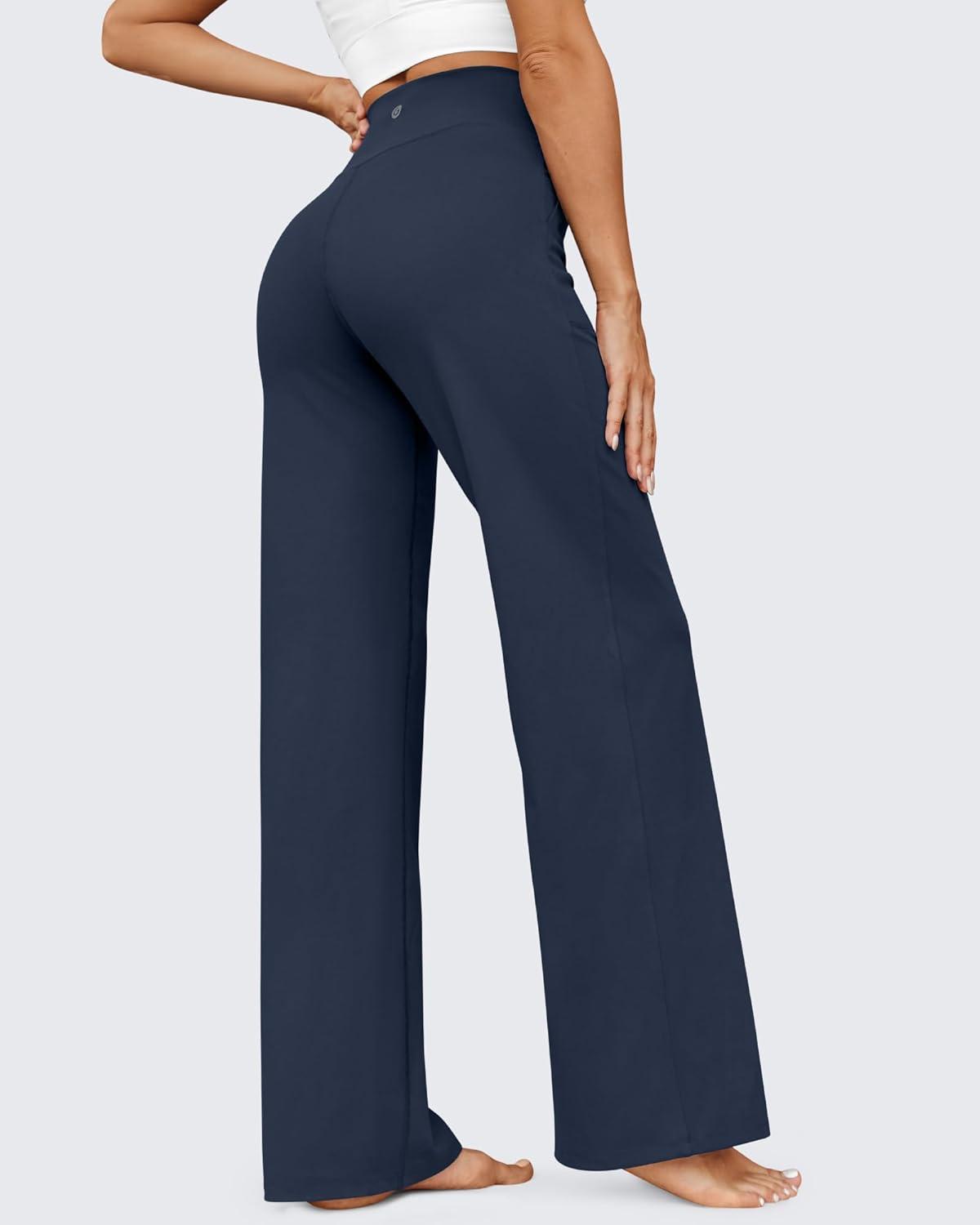 imageG4Free Wide Leg Pants for Women Yoga Pants High Waist Sweatpants with Pockets Stretch Lounge Pants Comfy WorkoutDark Navy