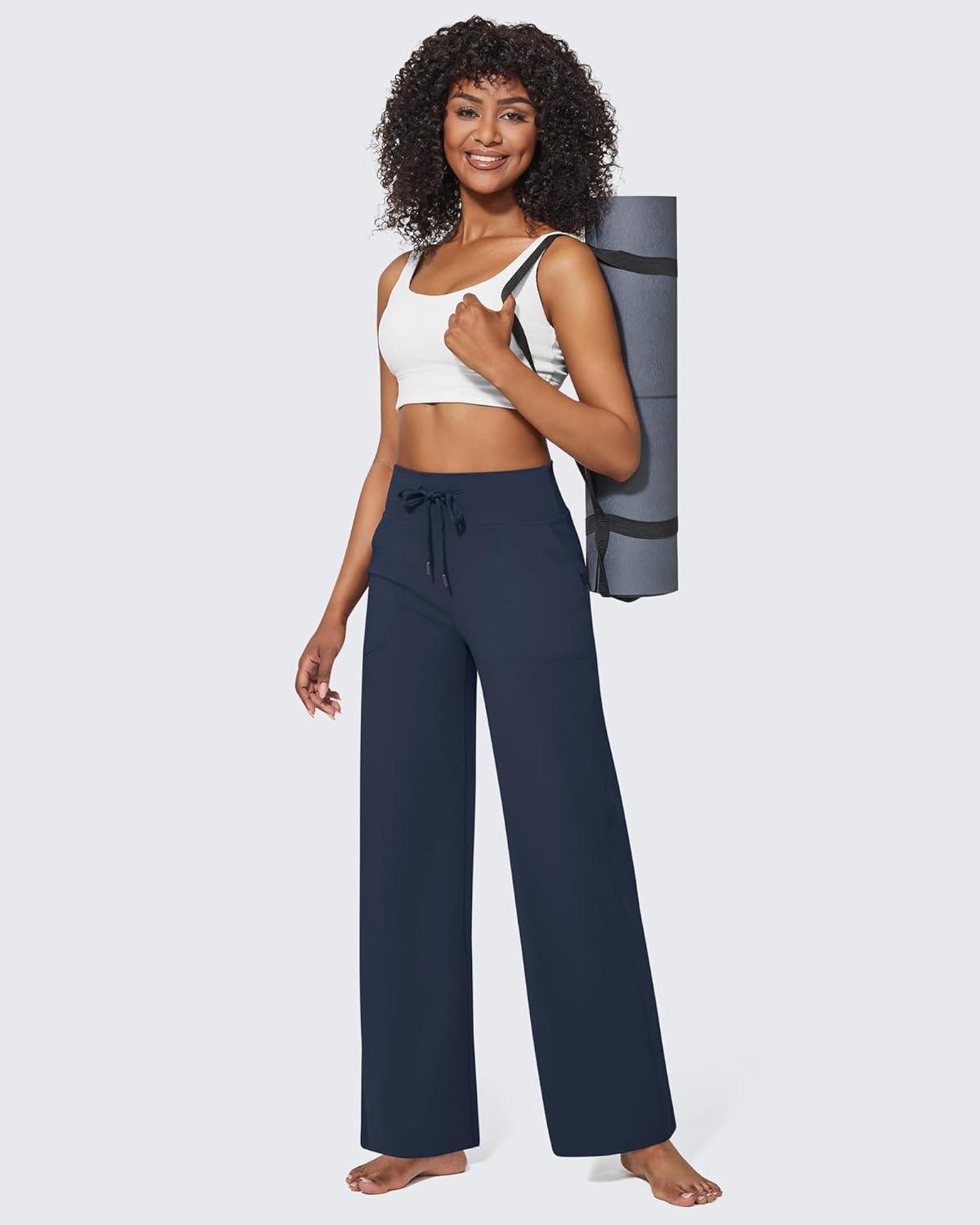 imageG4Free Wide Leg Pants for Women Yoga Pants High Waist Sweatpants with Pockets Stretch Lounge Pants Comfy WorkoutDark Navy