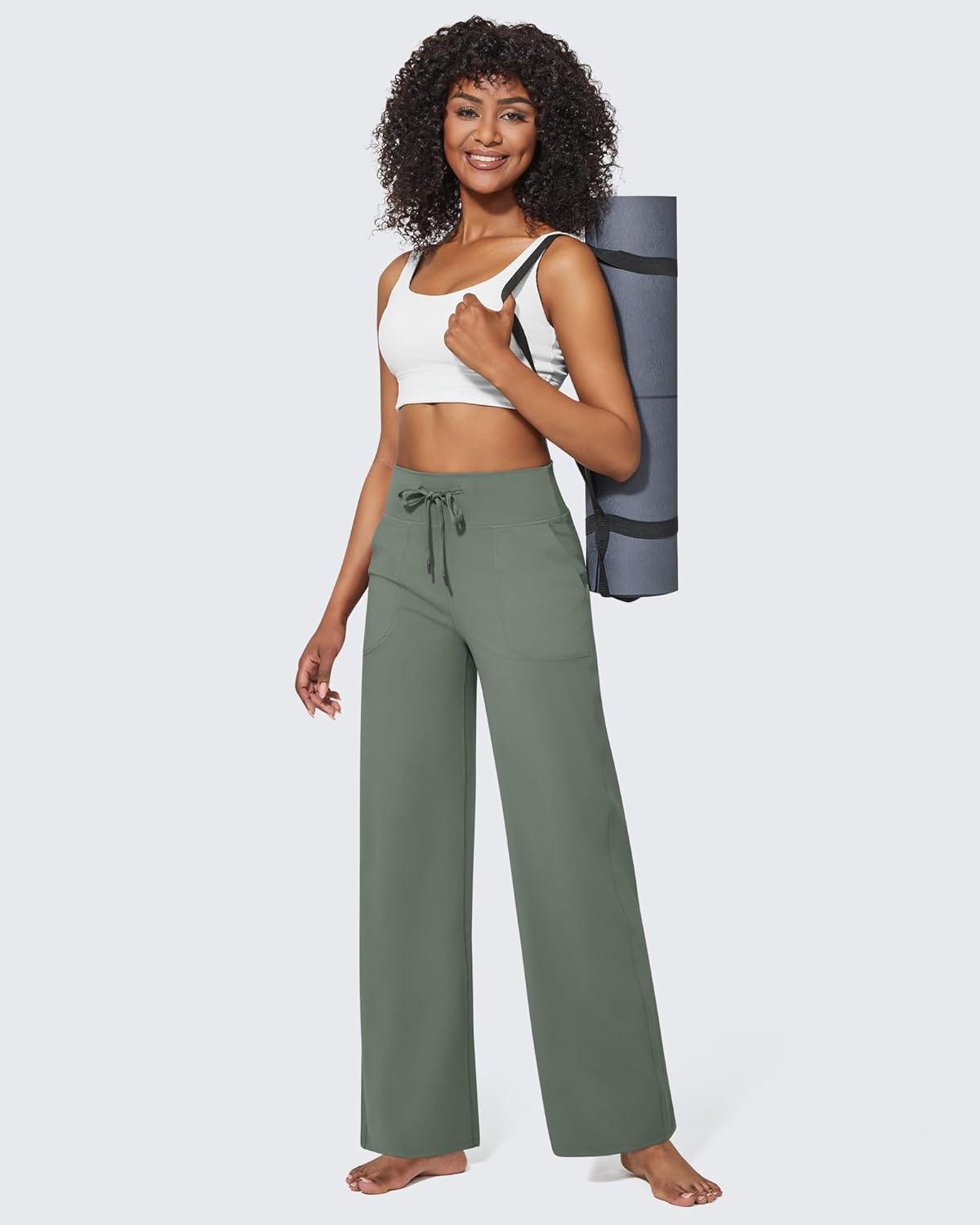 imageG4Free Wide Leg Pants for Women Yoga Pants High Waist Sweatpants with Pockets Stretch Lounge Pants Comfy WorkoutGrey Sage