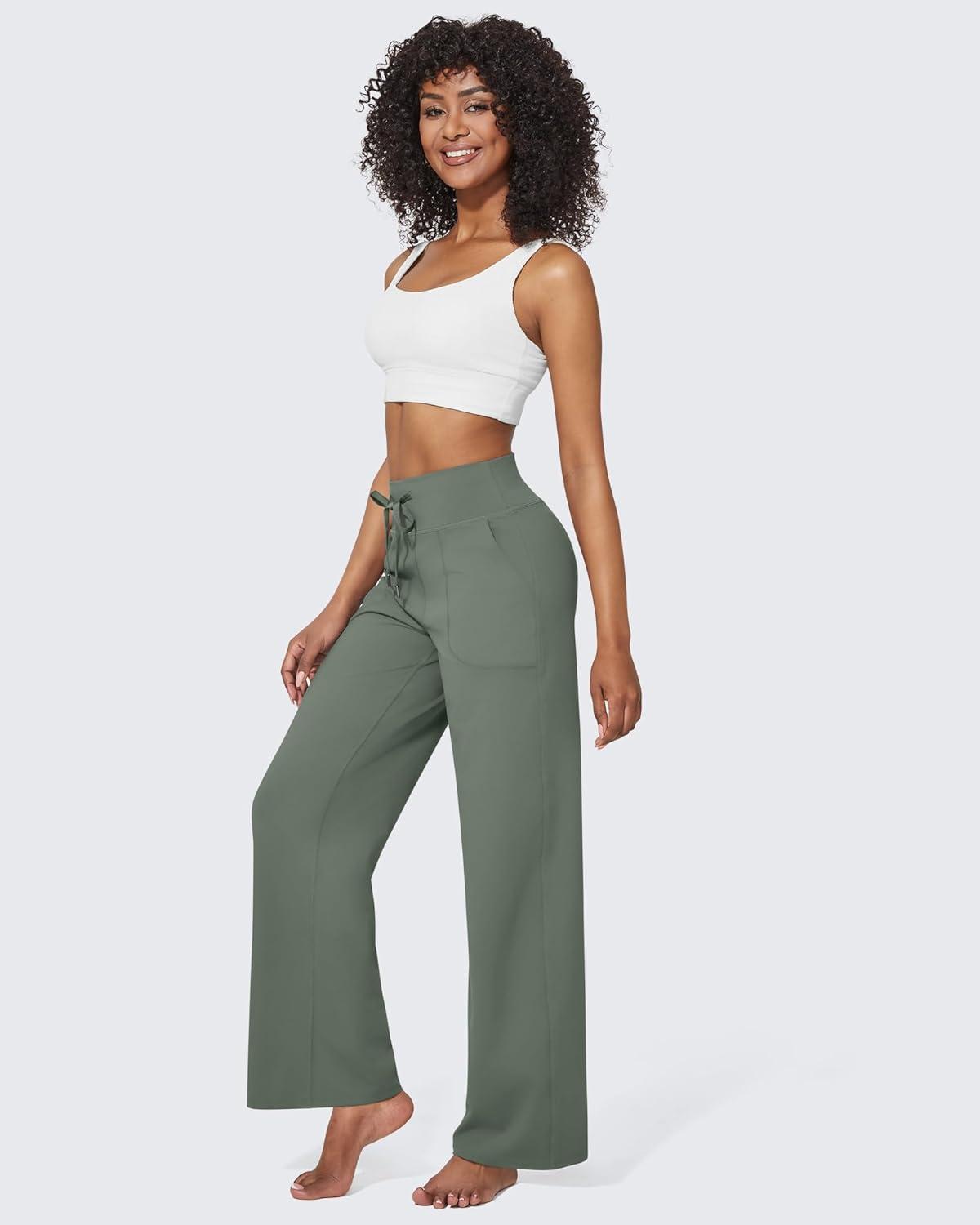 imageG4Free Wide Leg Pants for Women Yoga Pants High Waist Sweatpants with Pockets Stretch Lounge Pants Comfy WorkoutGrey Sage