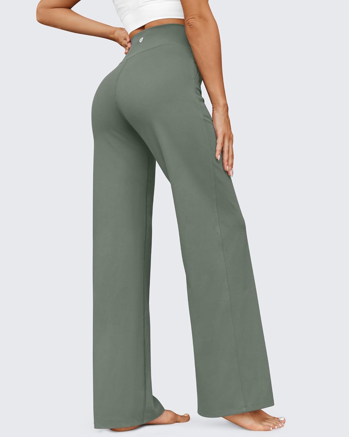 imageG4Free Wide Leg Pants for Women Yoga Pants High Waist Sweatpants with Pockets Stretch Lounge Pants Comfy WorkoutGrey Sage