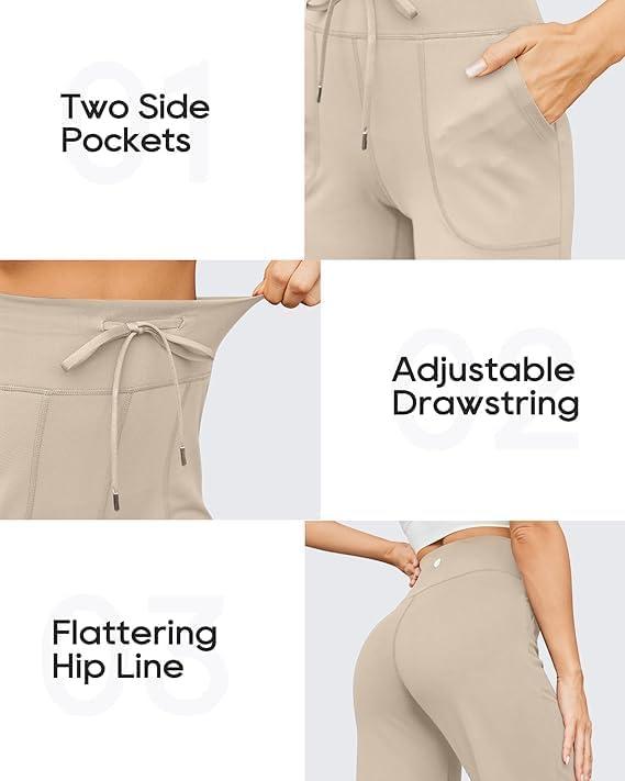 imageG4Free Wide Leg Pants for Women Yoga Pants High Waist Sweatpants with Pockets Stretch Lounge Pants Comfy WorkoutKhaki