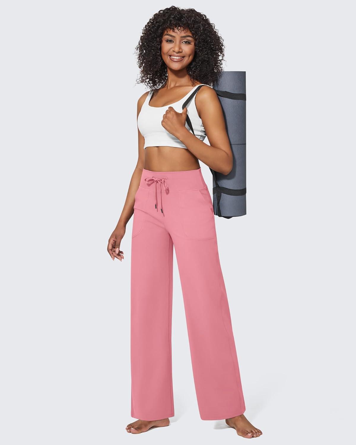 imageG4Free Wide Leg Pants for Women Yoga Pants High Waist Sweatpants with Pockets Stretch Lounge Pants Comfy WorkoutPink