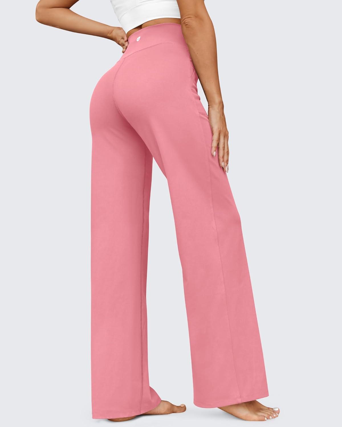 imageG4Free Wide Leg Pants for Women Yoga Pants High Waist Sweatpants with Pockets Stretch Lounge Pants Comfy WorkoutPink