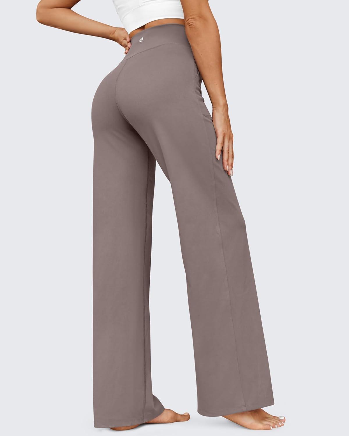 imageG4Free Wide Leg Pants for Women Yoga Pants High Waist Sweatpants with Pockets Stretch Lounge Pants Comfy WorkoutTaupe