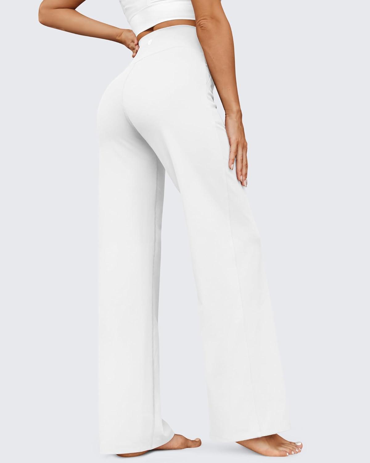 imageG4Free Wide Leg Pants for Women Yoga Pants High Waist Sweatpants with Pockets Stretch Lounge Pants Comfy WorkoutWhite