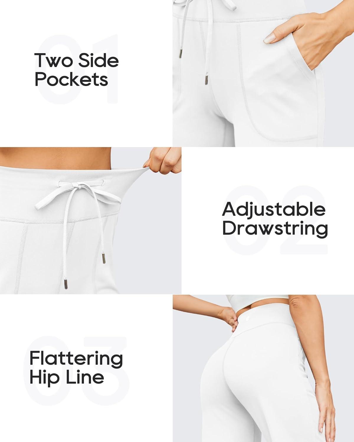 imageG4Free Wide Leg Pants for Women Yoga Pants High Waist Sweatpants with Pockets Stretch Lounge Pants Comfy WorkoutWhite
