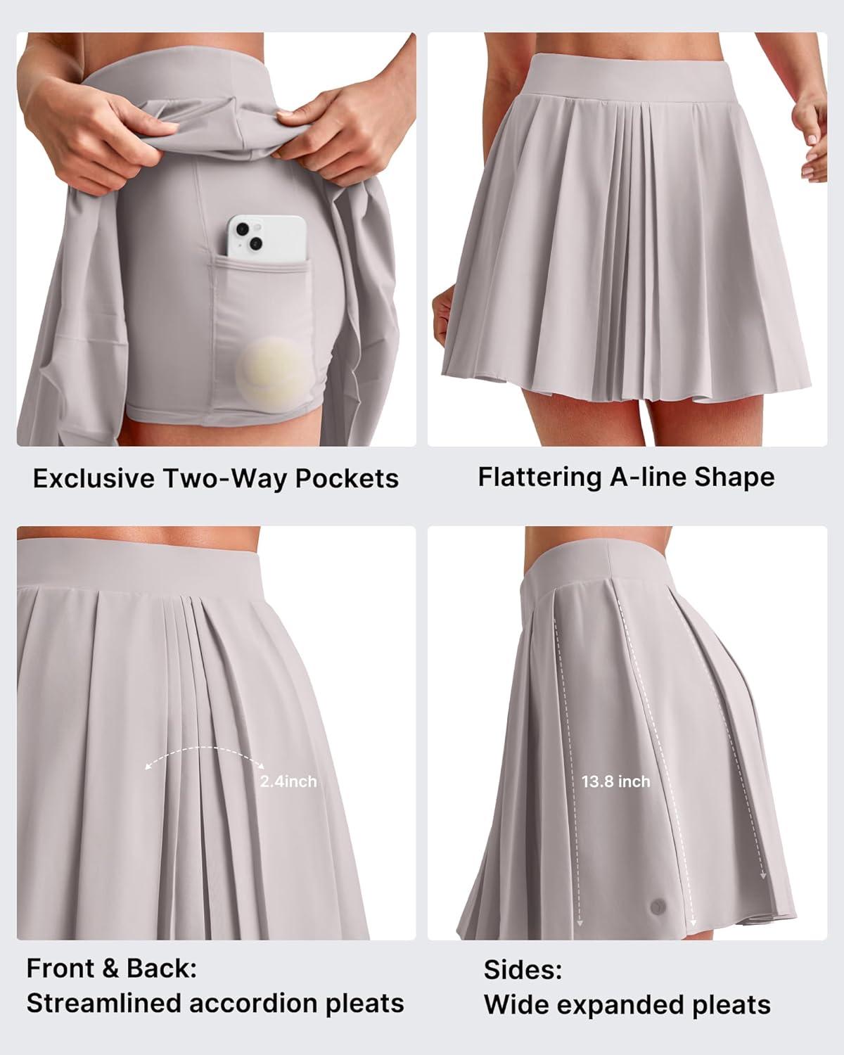 imageG4Free Wide Pleated Women Tennis Skirts High Waisted Golf Skorts Lightweight Casual Cute Athletic Builtin Shorts PocketsGrey