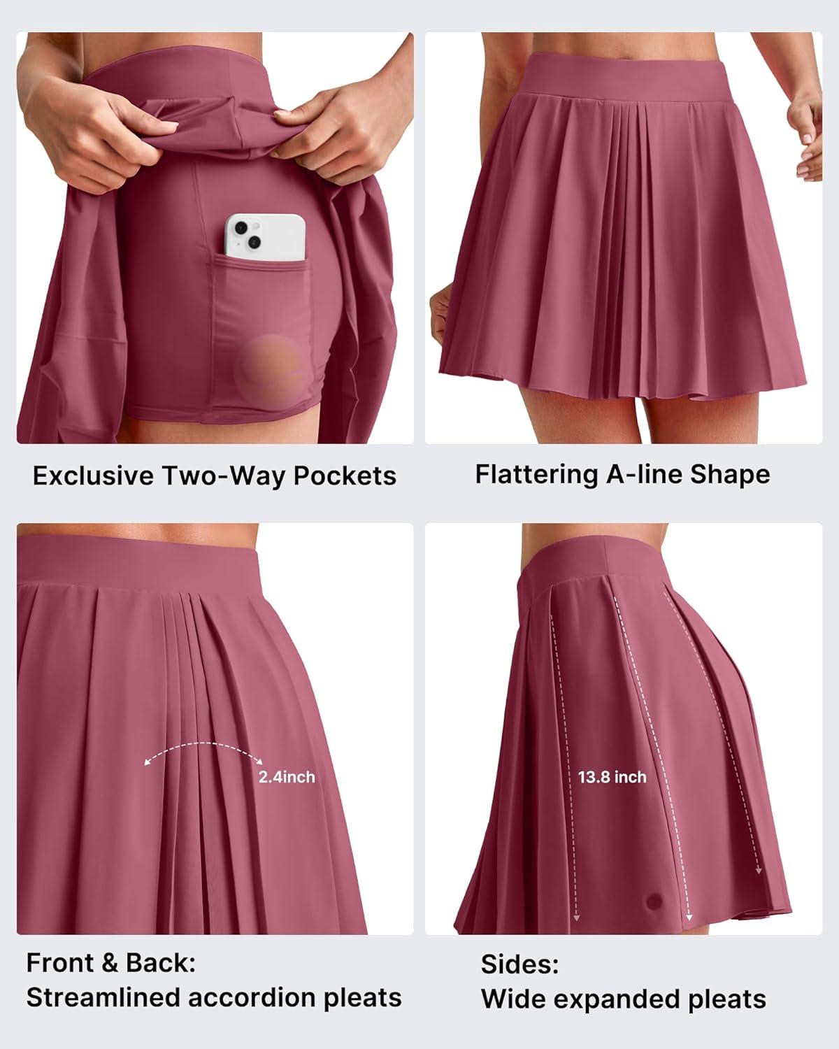 imageG4Free Wide Pleated Women Tennis Skirts High Waisted Golf Skorts Lightweight Casual Cute Athletic Builtin Shorts PocketsWine