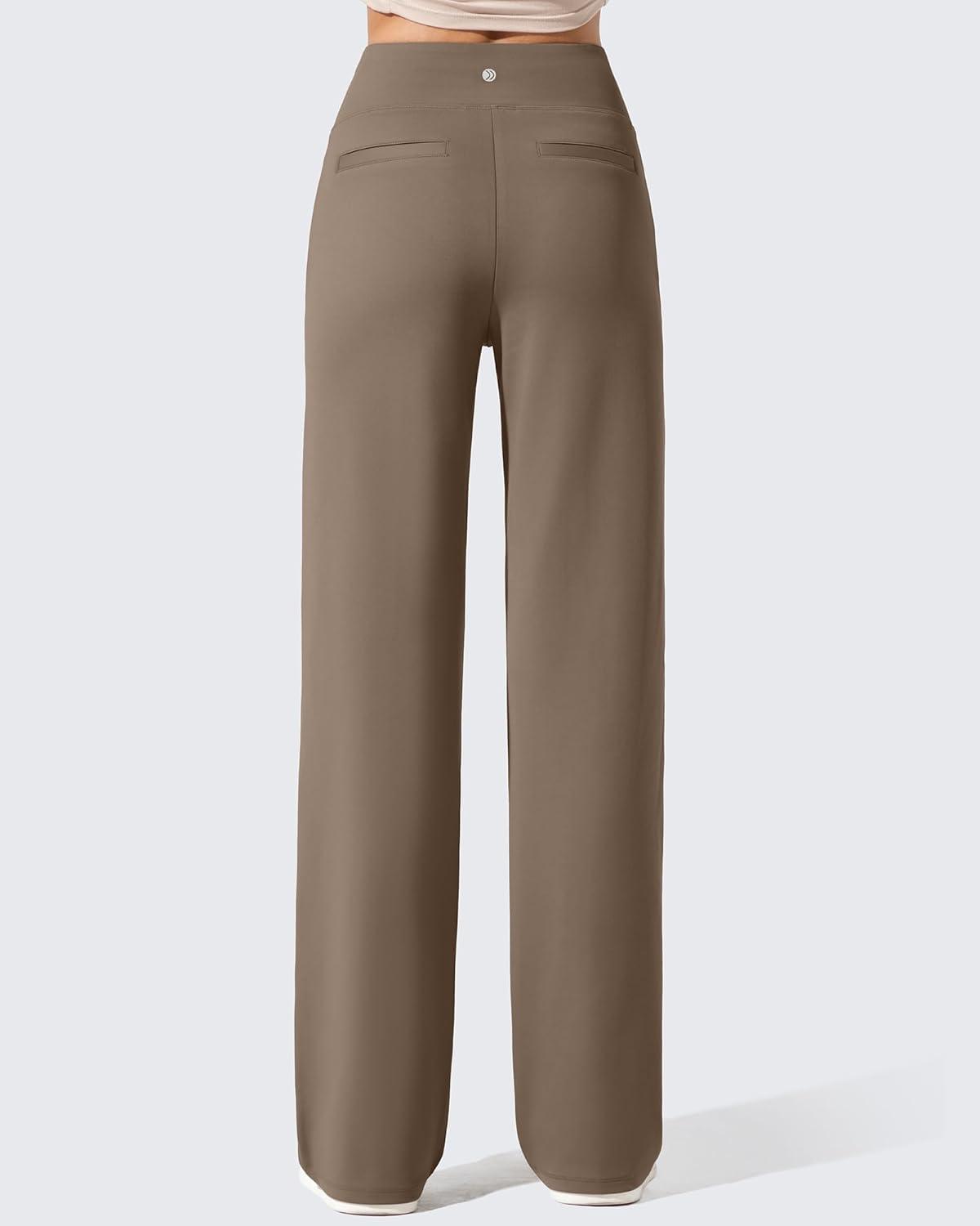 imageG4Free Women Fleece Lined Pants with Pockets Wide Leg Winter Thermal Work Trousers Dressy Casual PetiteRegularTallDark Brown
