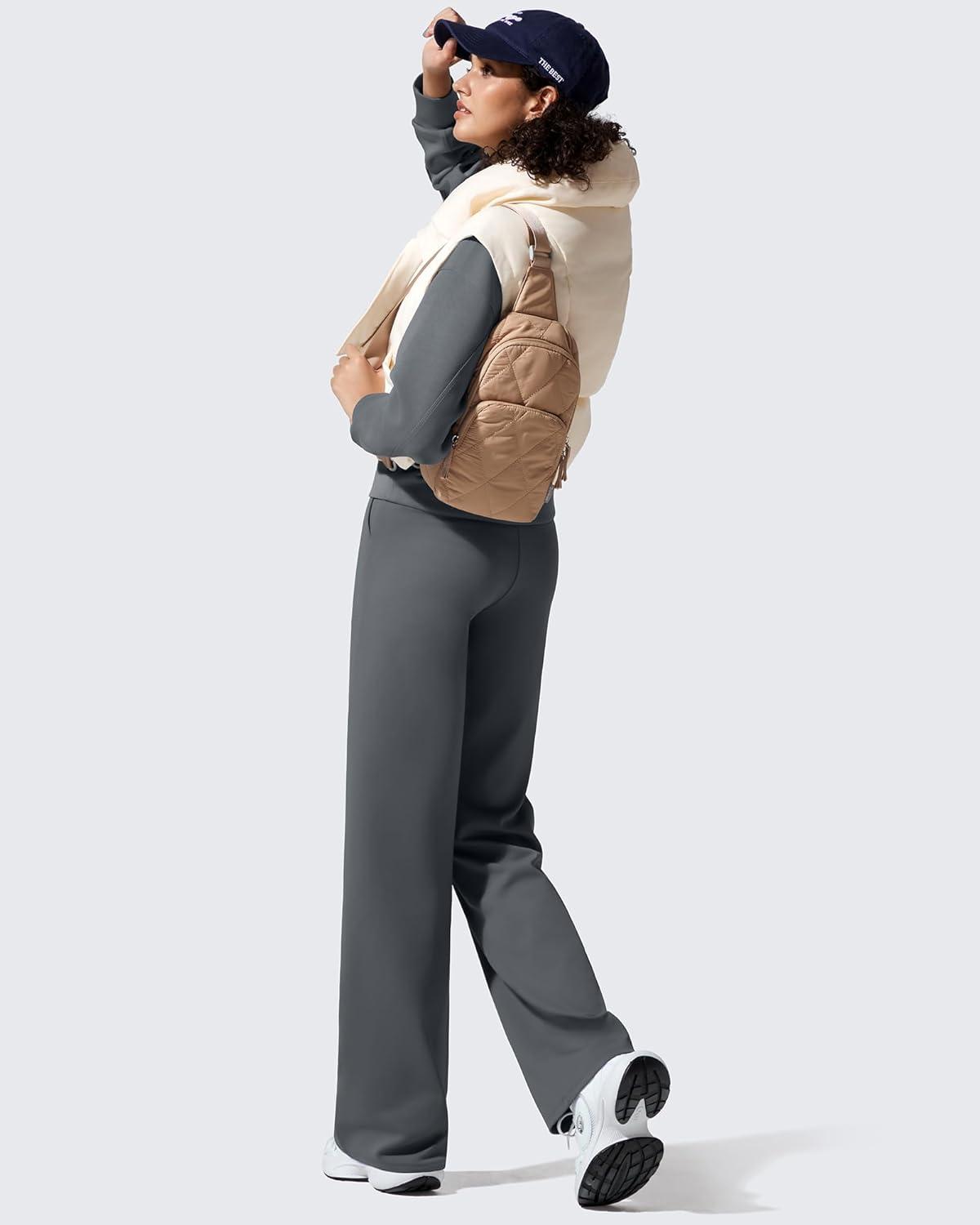 imageG4Free Women Fleece Lined Pants with Pockets Wide Leg Winter Thermal Work Trousers Dressy Casual PetiteRegularTallDeep Grey