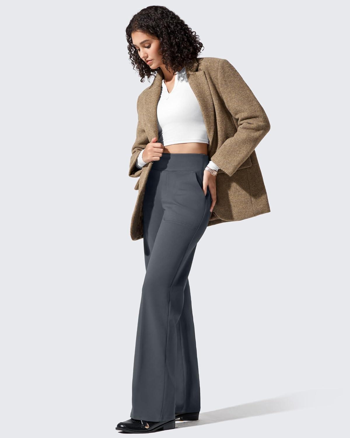 imageG4Free Women Fleece Lined Pants with Pockets Wide Leg Winter Thermal Work Trousers Dressy Casual PetiteRegularTallDeep Grey