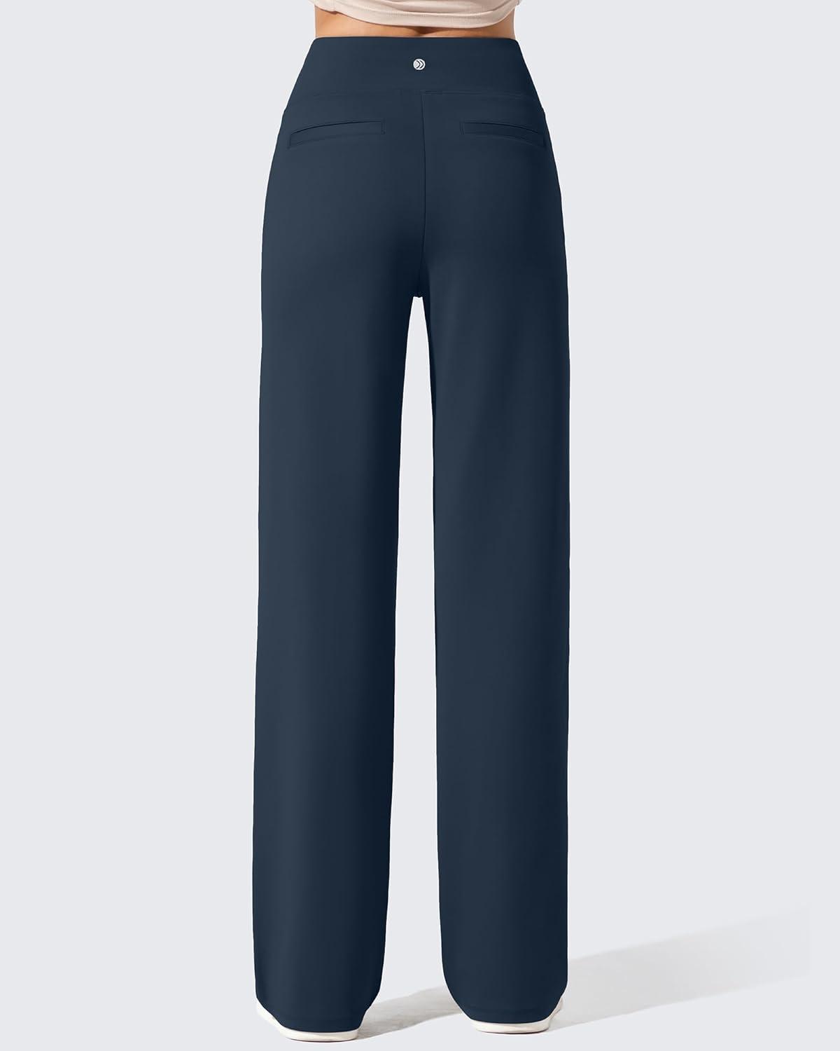 imageG4Free Women Fleece Lined Pants with Pockets Wide Leg Winter Thermal Work Trousers Dressy Casual PetiteRegularTallDeep Navy