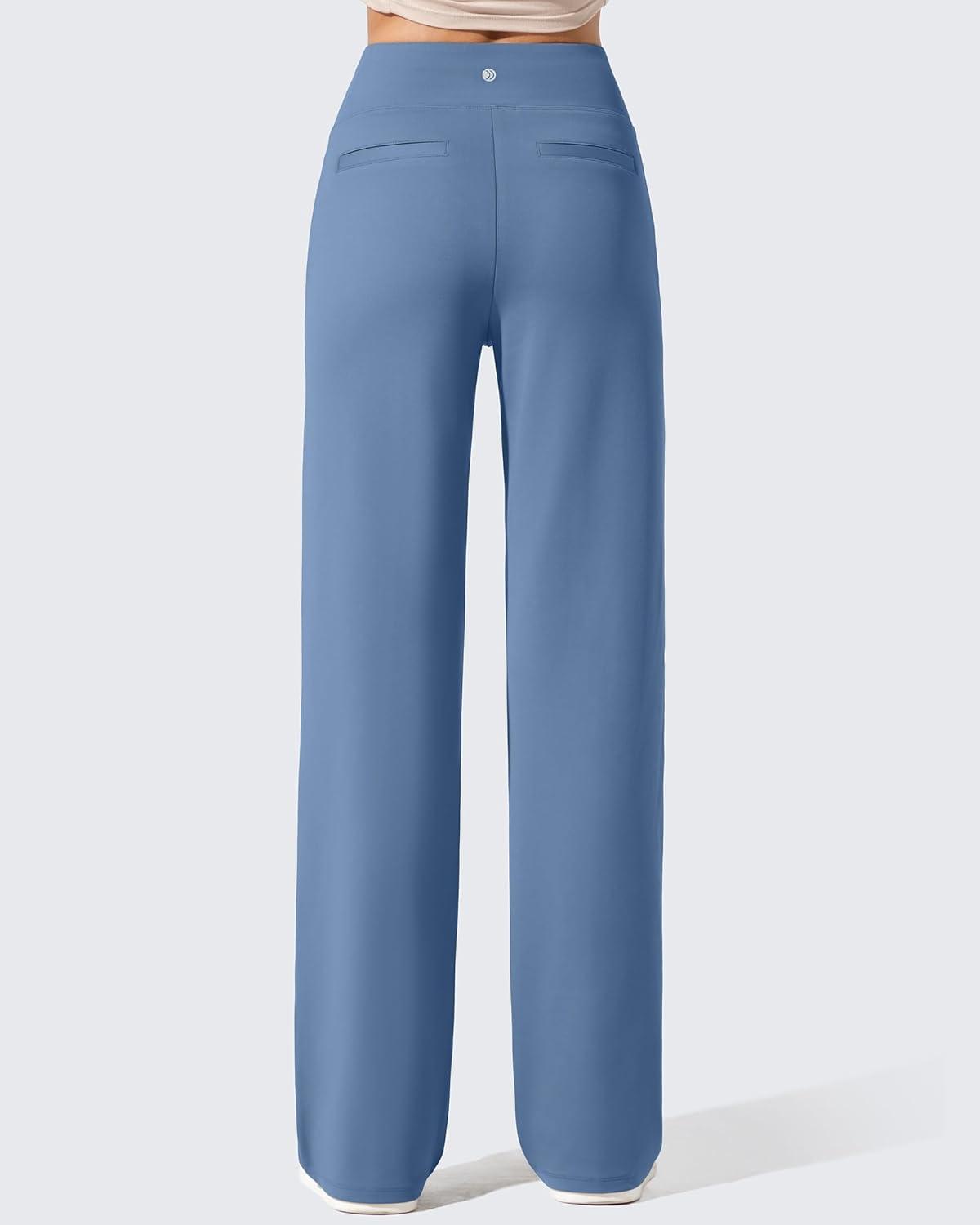 imageG4Free Women Fleece Lined Pants with Pockets Wide Leg Winter Thermal Work Trousers Dressy Casual PetiteRegularTallDenim Blue